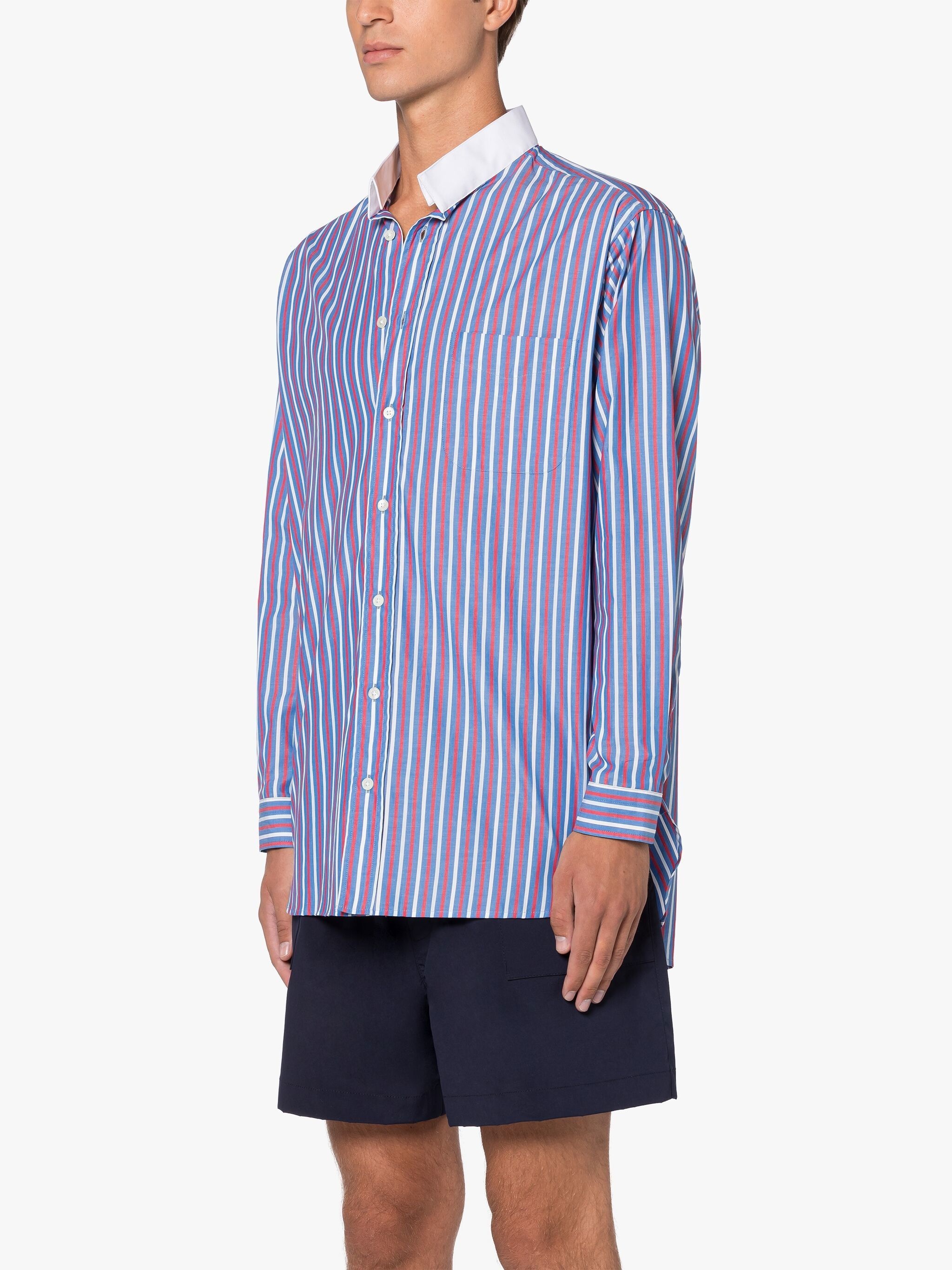 ROMA BLUE & RED STRIPE BUTTON DOWN SHIRT - 3