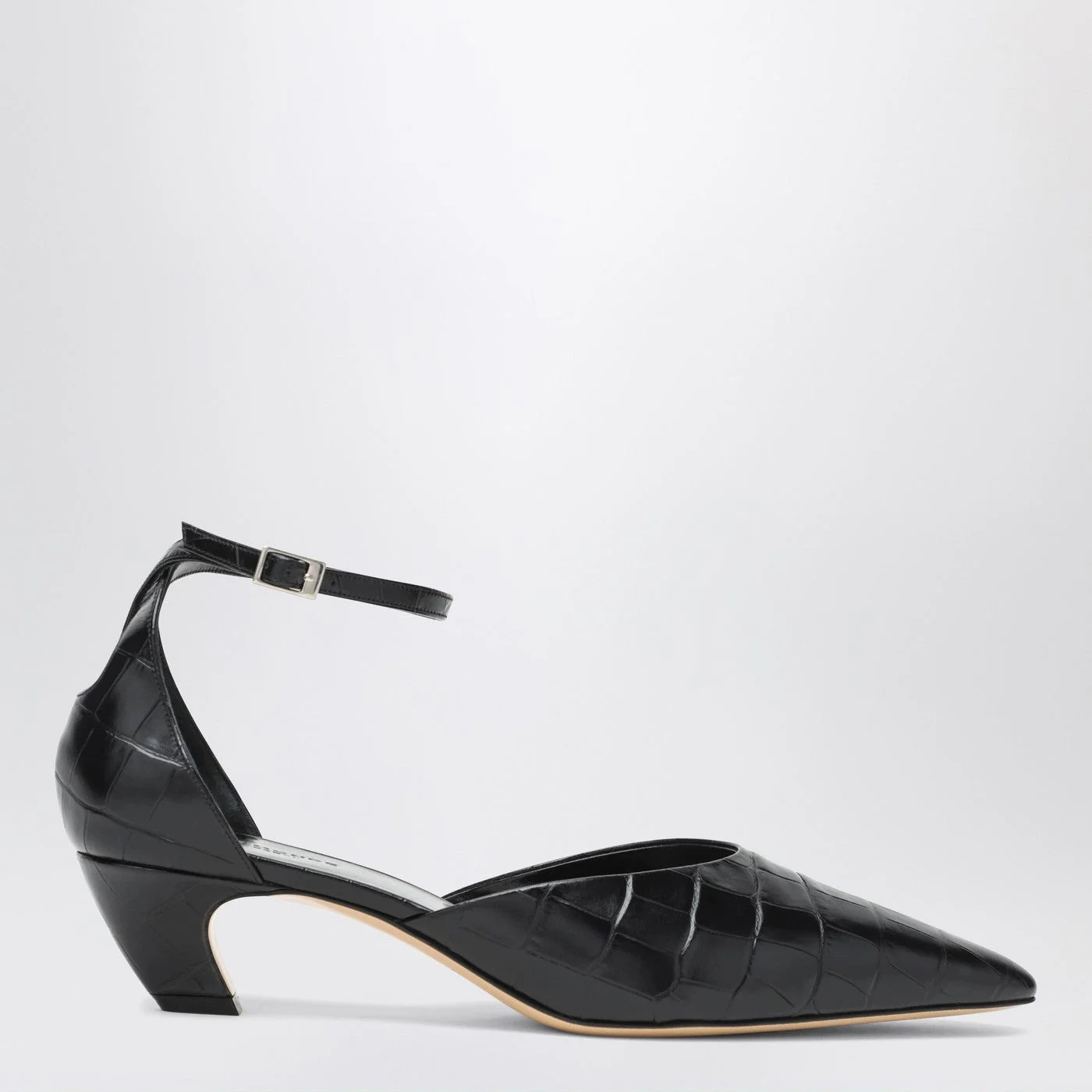 Black Victoria décolleté with crocodile print - 1