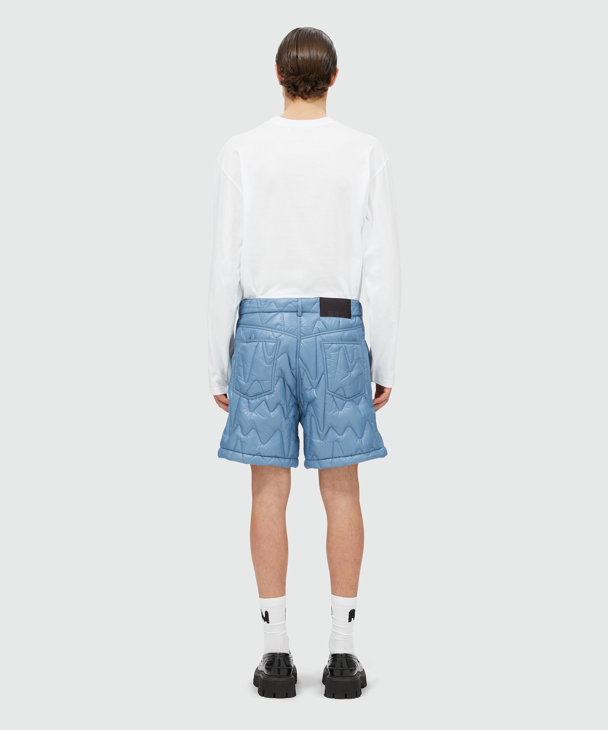 Sky blue "TheMwave" quilted pattern shorts - 3