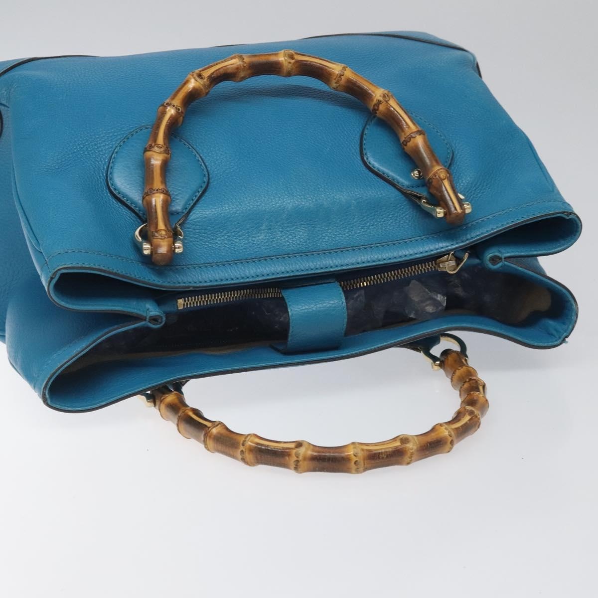 GUCCI Bamboo Hand Bag Leather Blue Gold - 6
