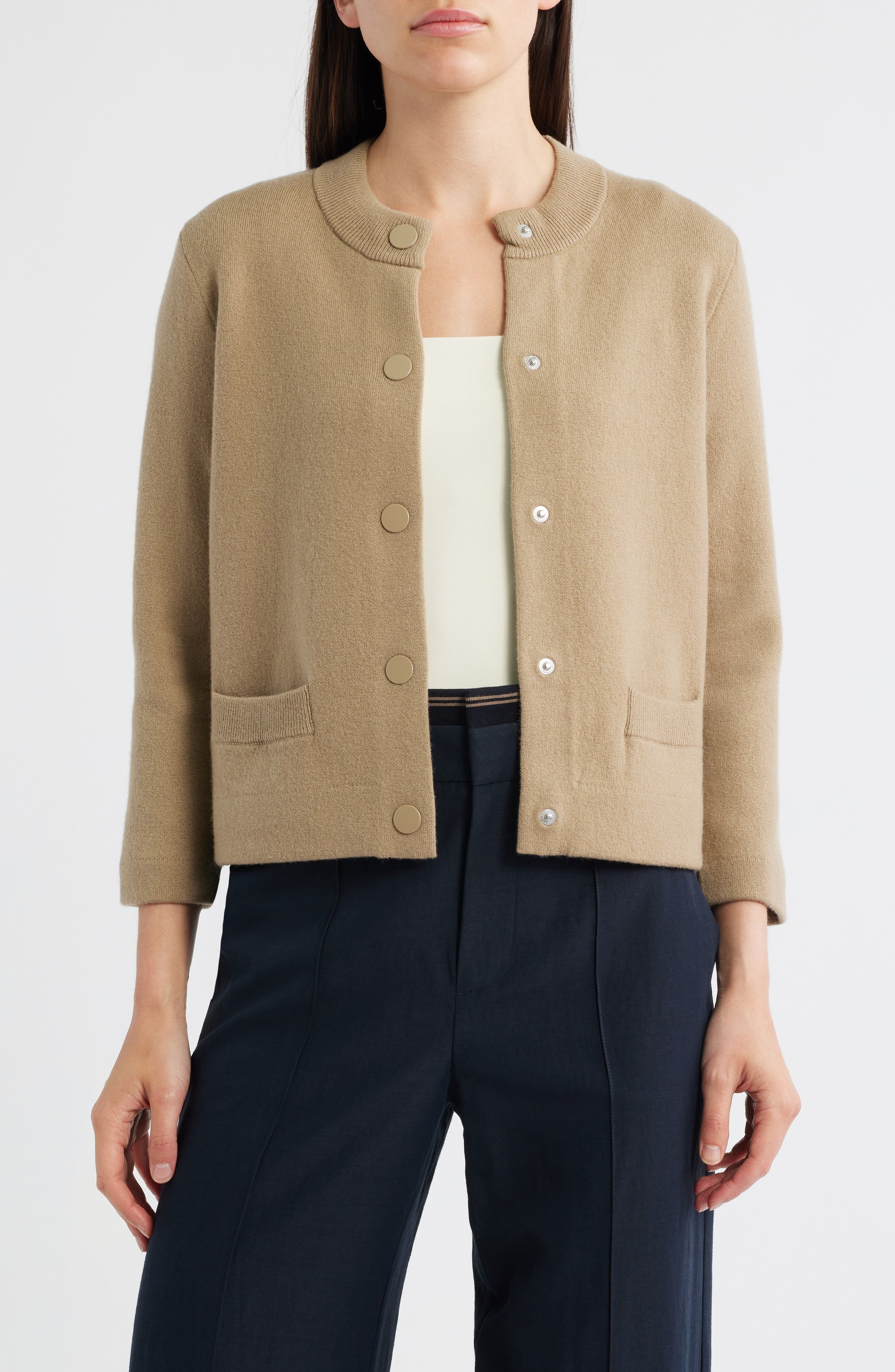 Vince Shrunken Wool & Cashmere Snap Cardigan in Fawn at Nordstrom - 1