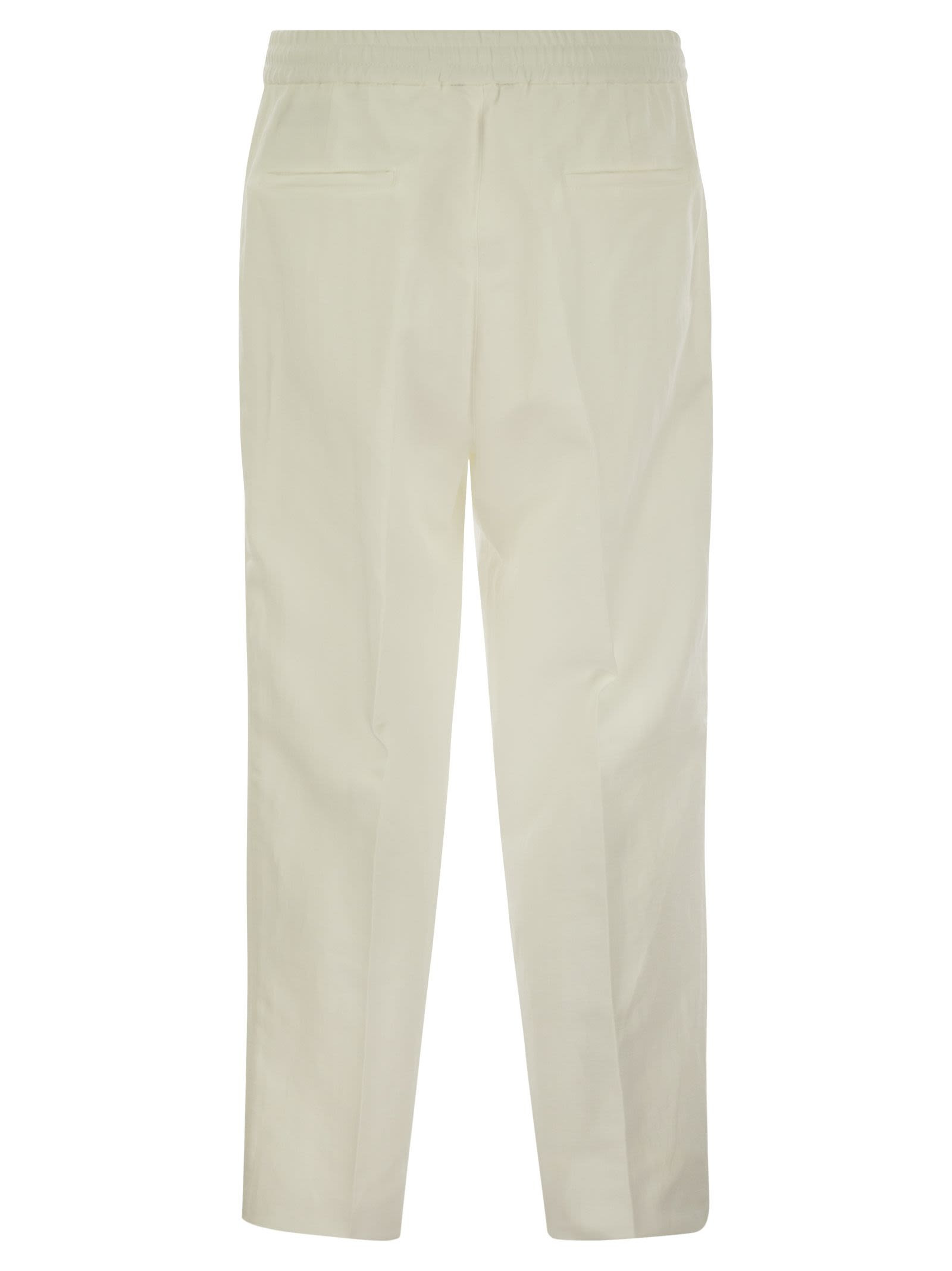 Brunello Cucinelli Men Leisure Fit Trousers In Linen And Cotton Gabardine With Drawstring And Double - 2