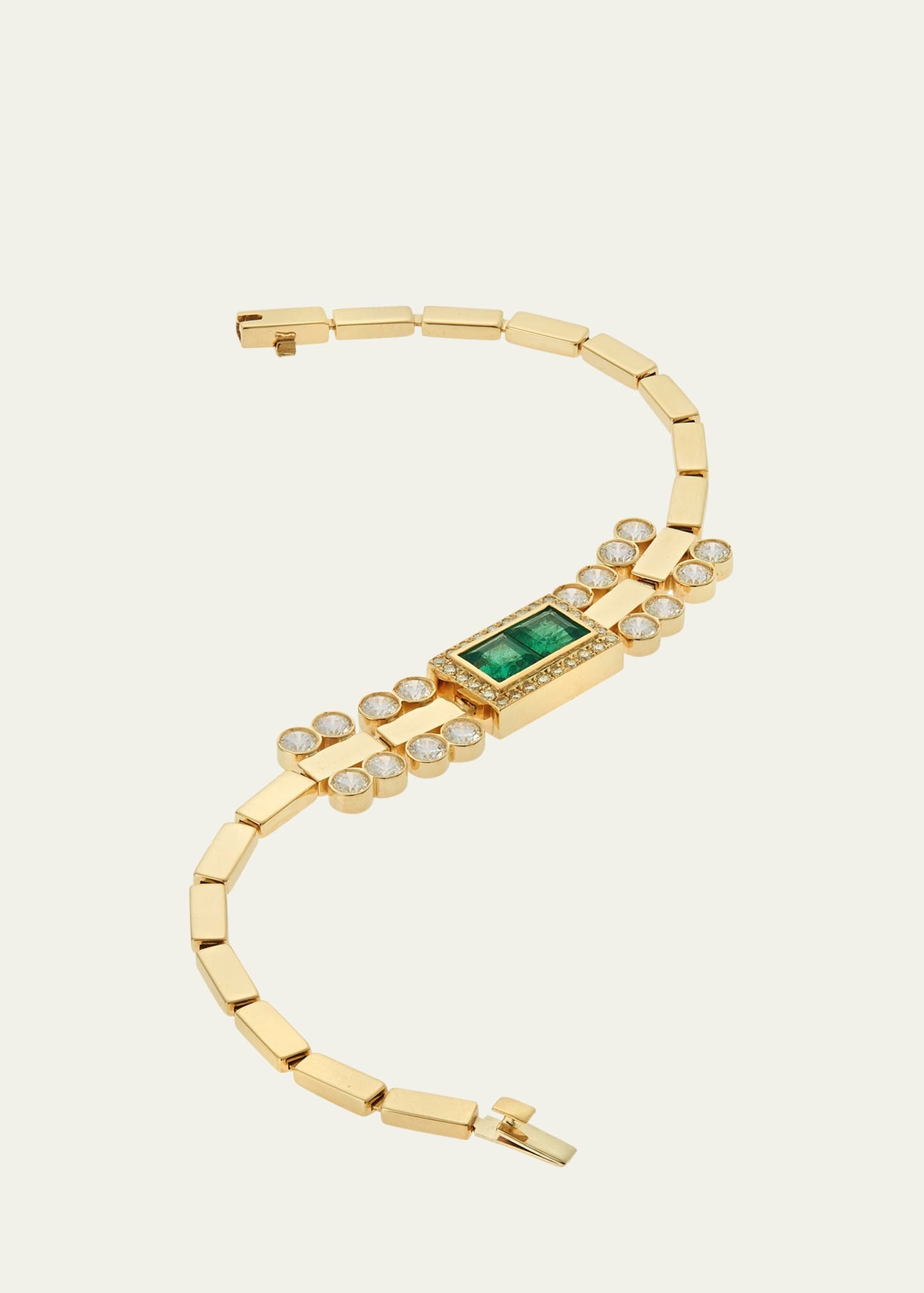 18K Yellow Gold Waterfall Bridge Bracelet with Emerald and Diamonds - 3