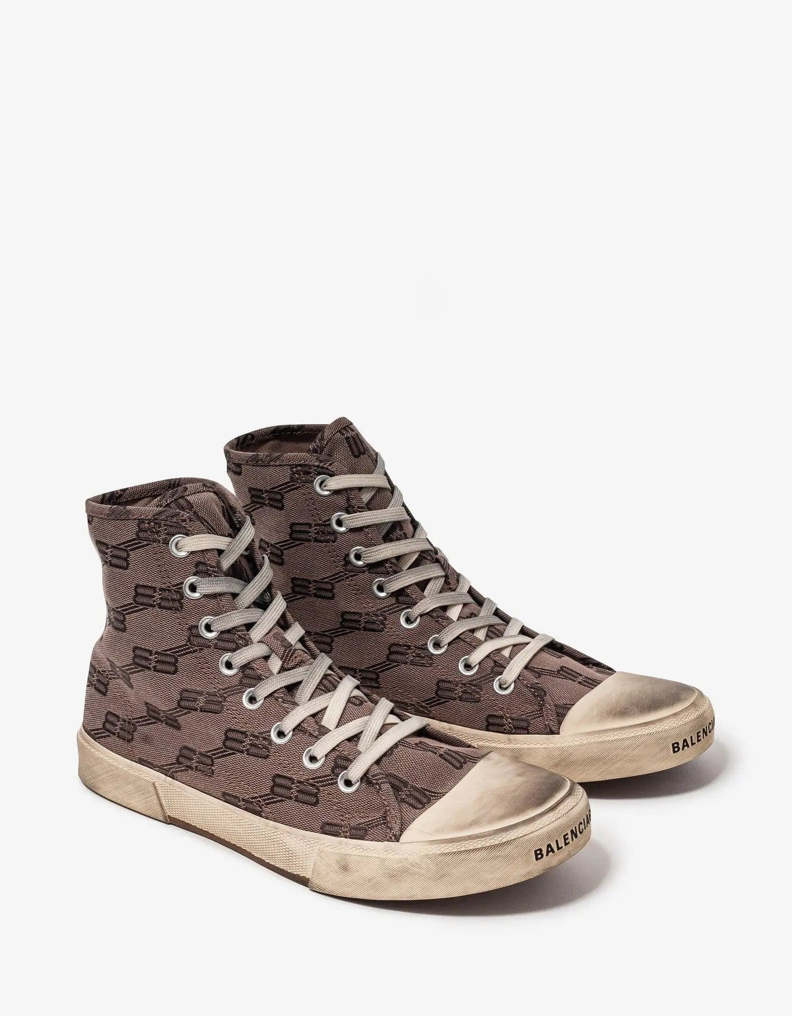 Balenciaga Dark Mink Grey BB Monogram Paris High Top Trainers - 1