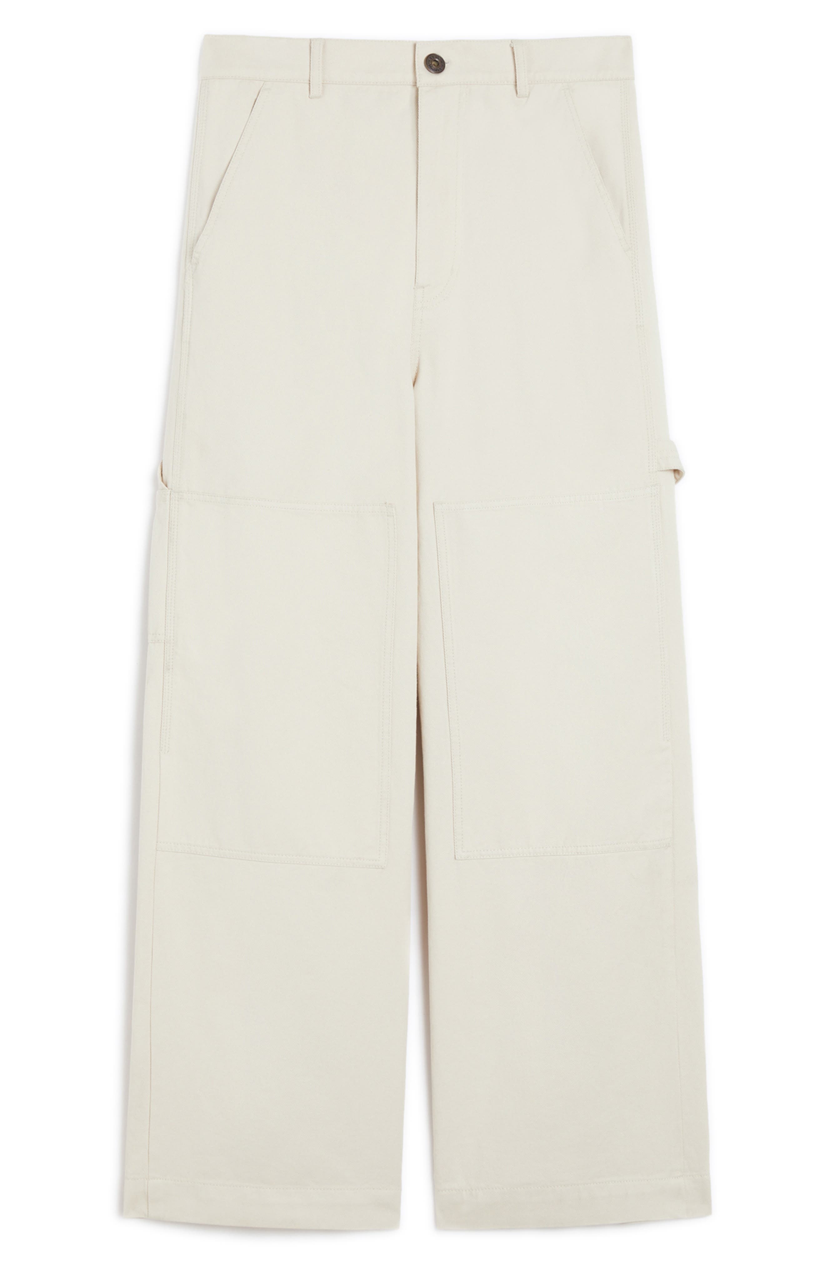 Weekend Max Mara Caronte Wide Leg Cotton Twill Carpenter Pants in Ivory at Nordstrom - 4