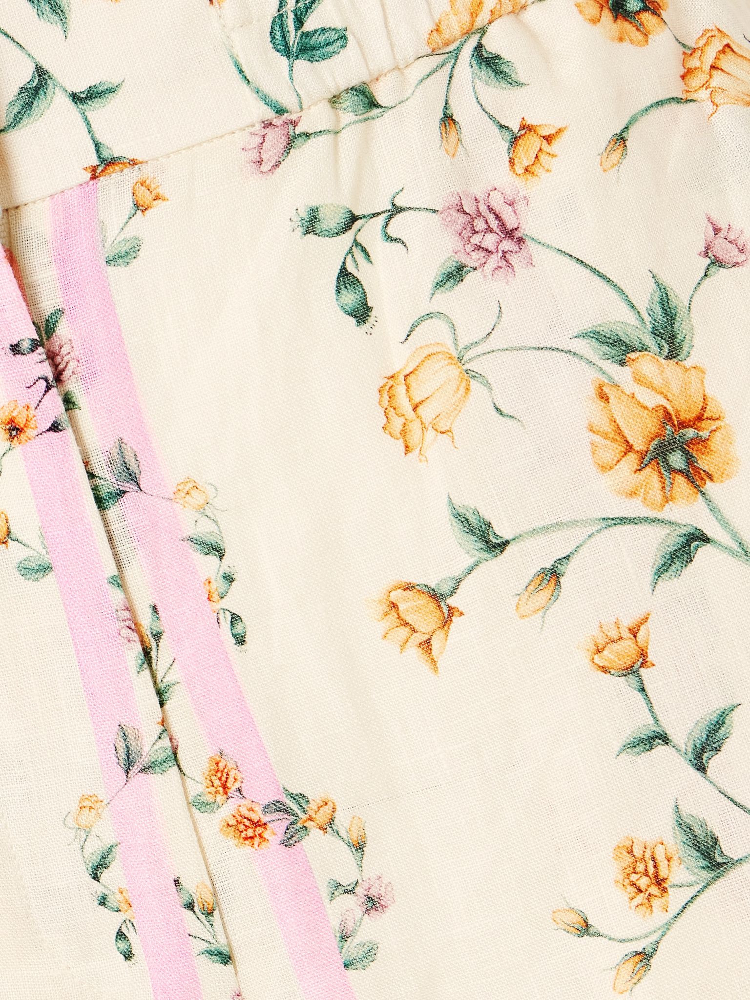 Totoa Chinesis floral-print linen wide-leg pants Cream - 4