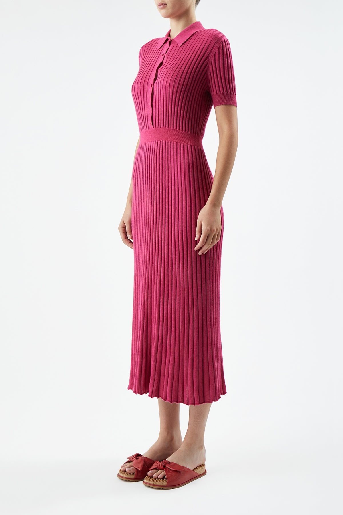 Amor Ribbed Dress in Fuchsia Cashmere Silk - 3