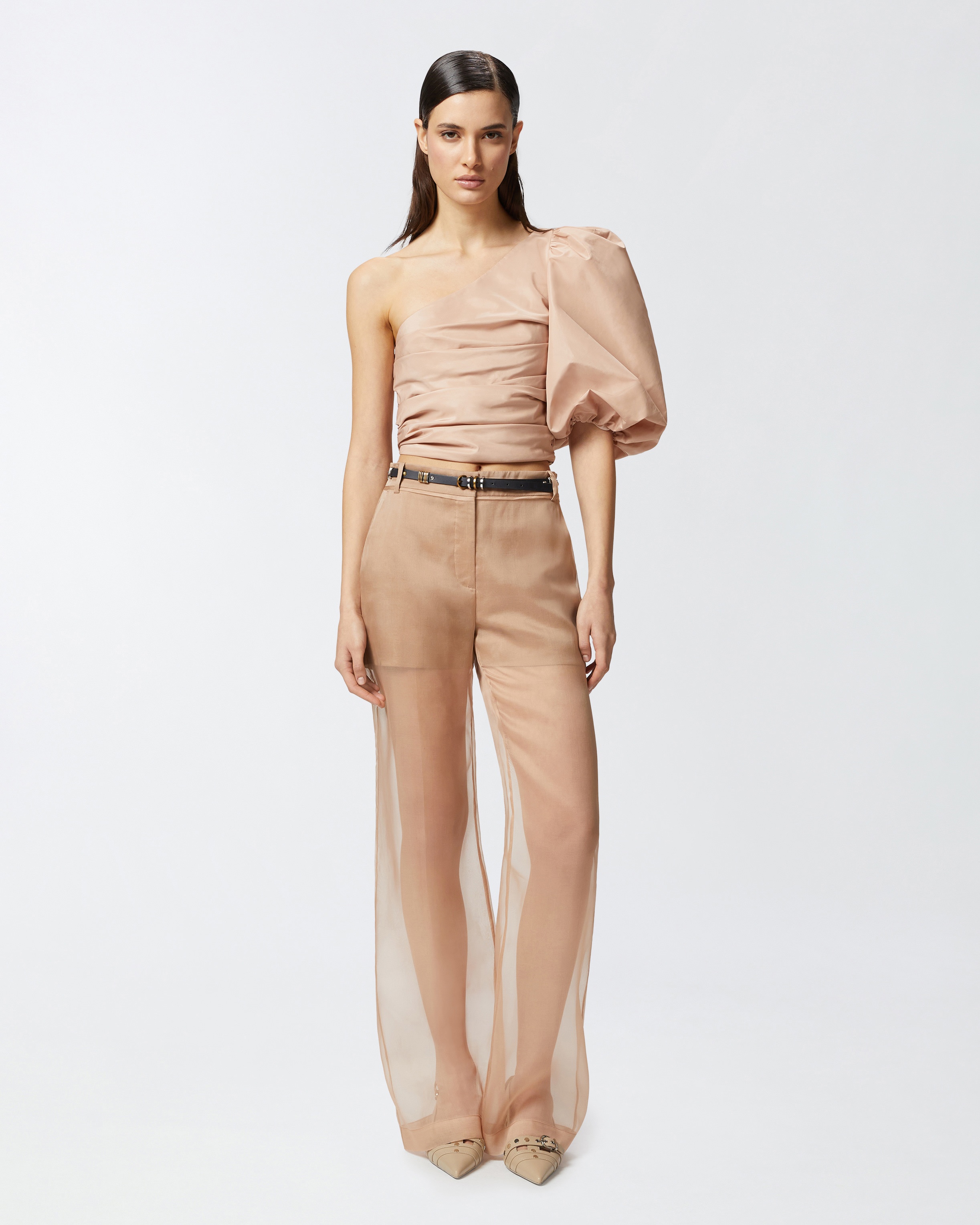 WIDE-LEG TROUSERS IN SHEER ORGANZA AND LINEN - 2