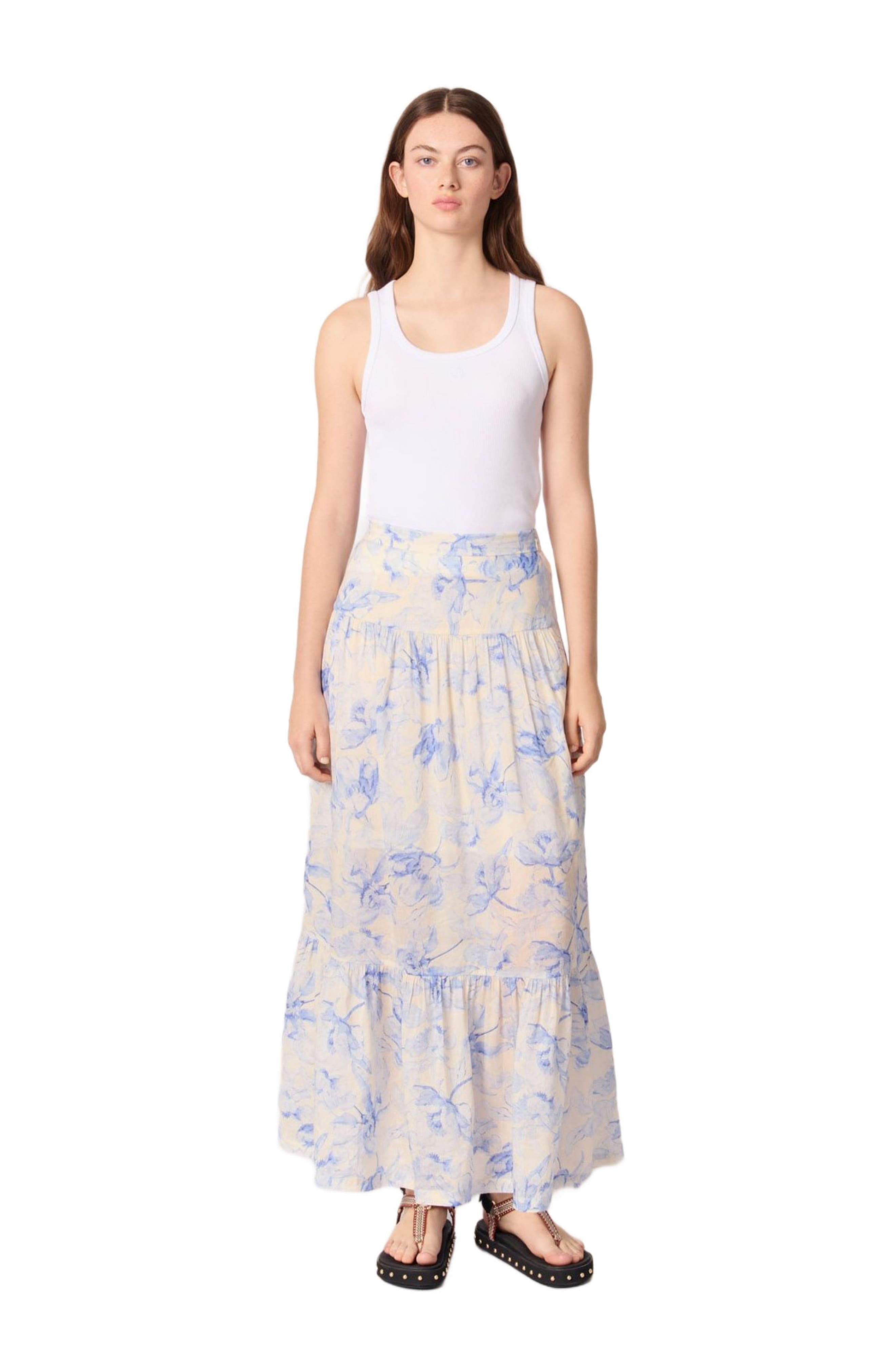 maje Floral maxi skirt in Blue Flower Print Ecru Base at Nordstrom - 1