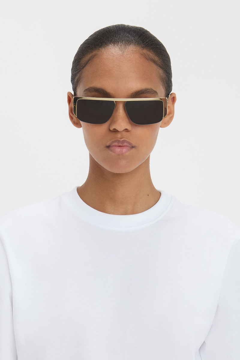 Victoria Beckham Flat Top Rectangular Sunglasses In Gold-Grey outlook