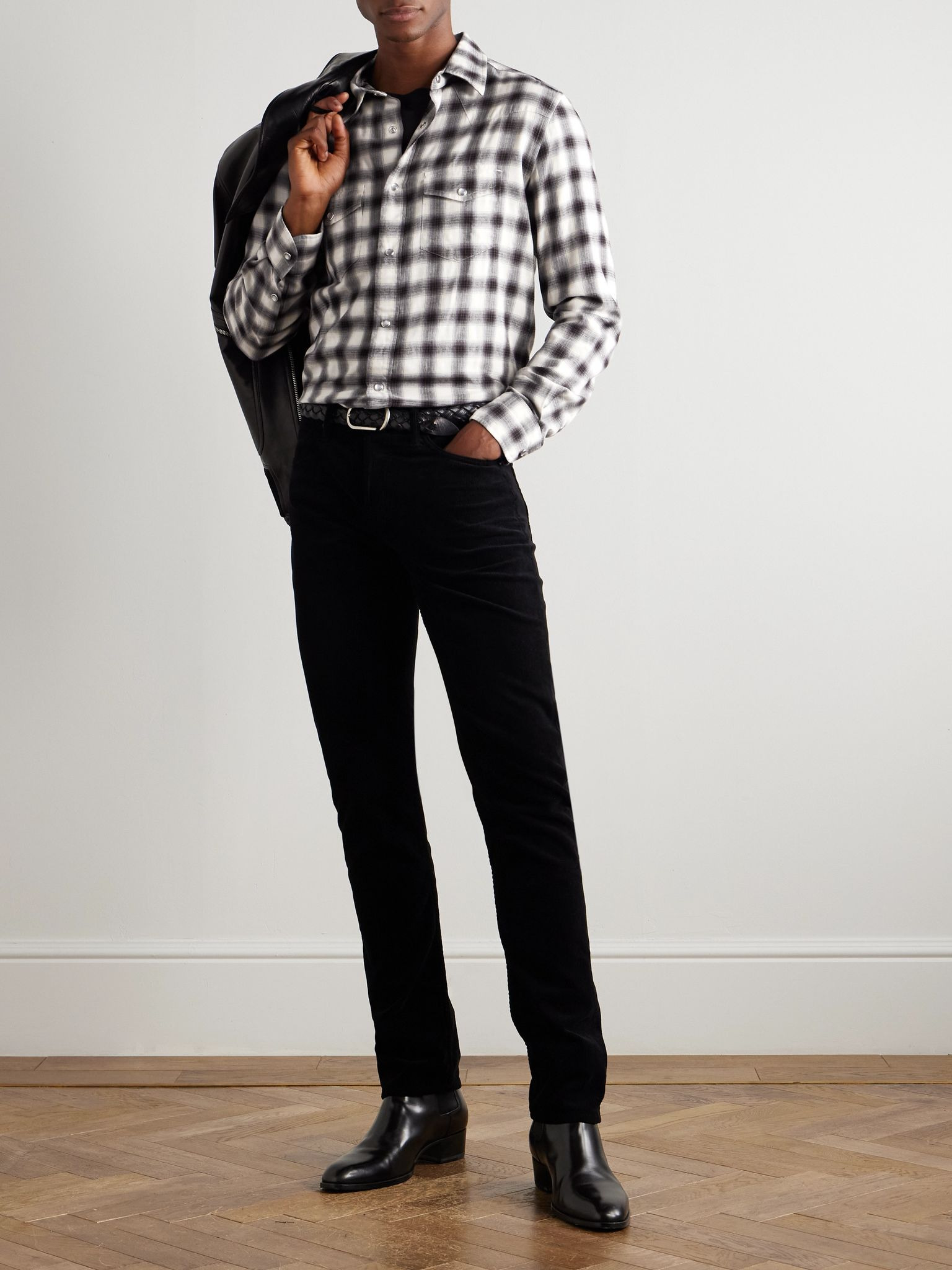 Slim-Fit Checked Cotton-Flannel Shirt Brown - 2