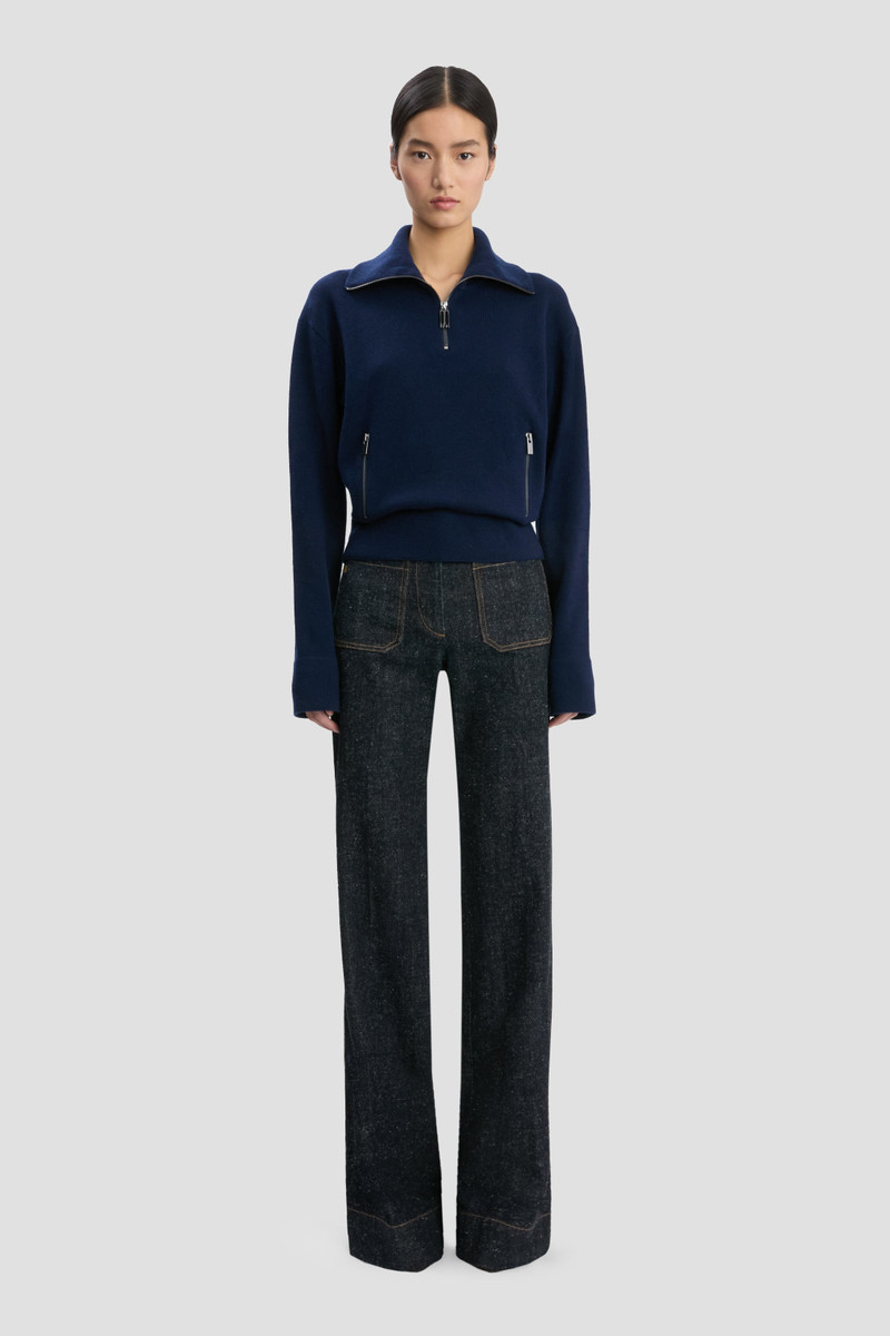 Victoria Beckham Half-Zip Milano Jumper In Navy outlook