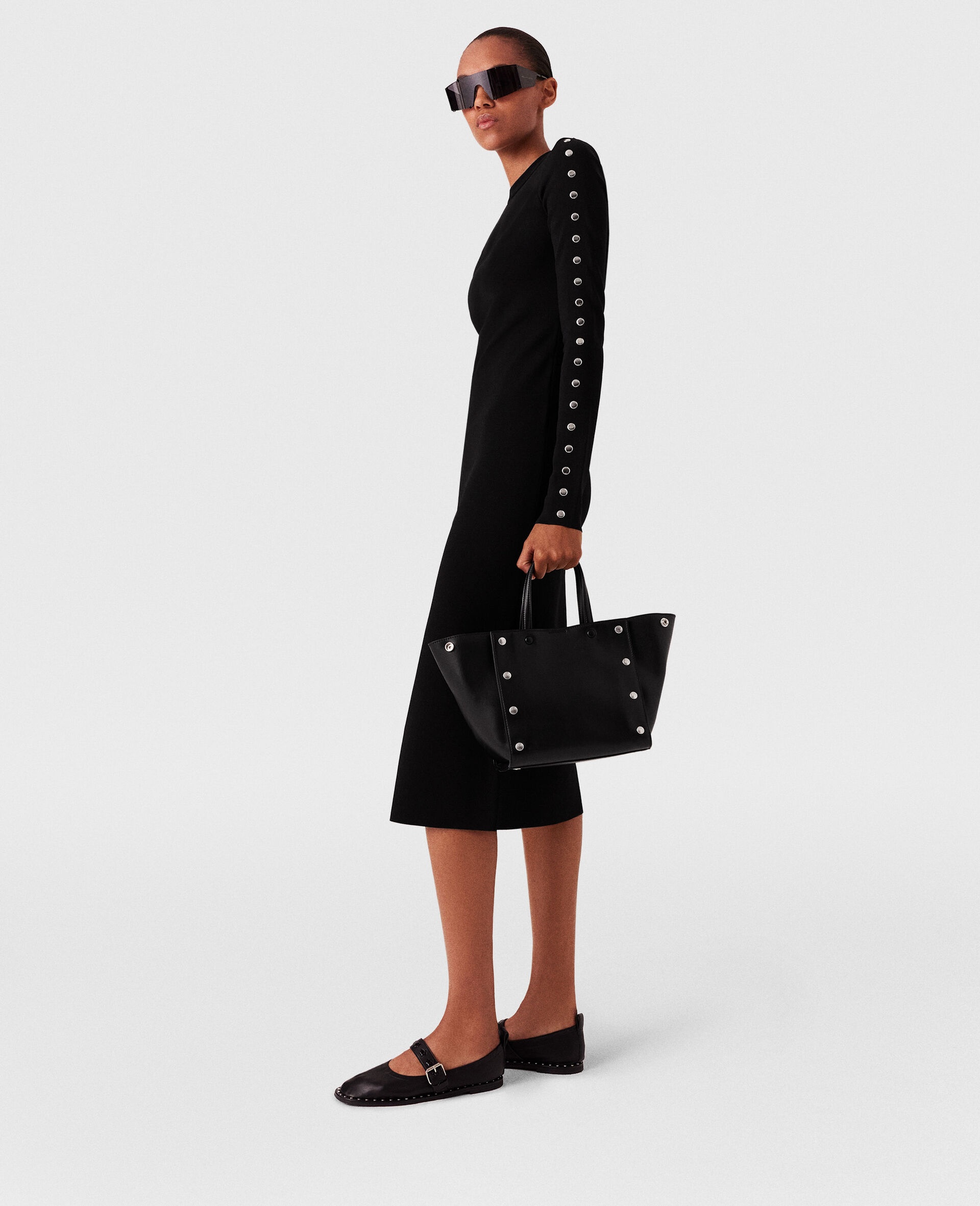 Long-Sleeve Leg Slit Midi Dress - 3