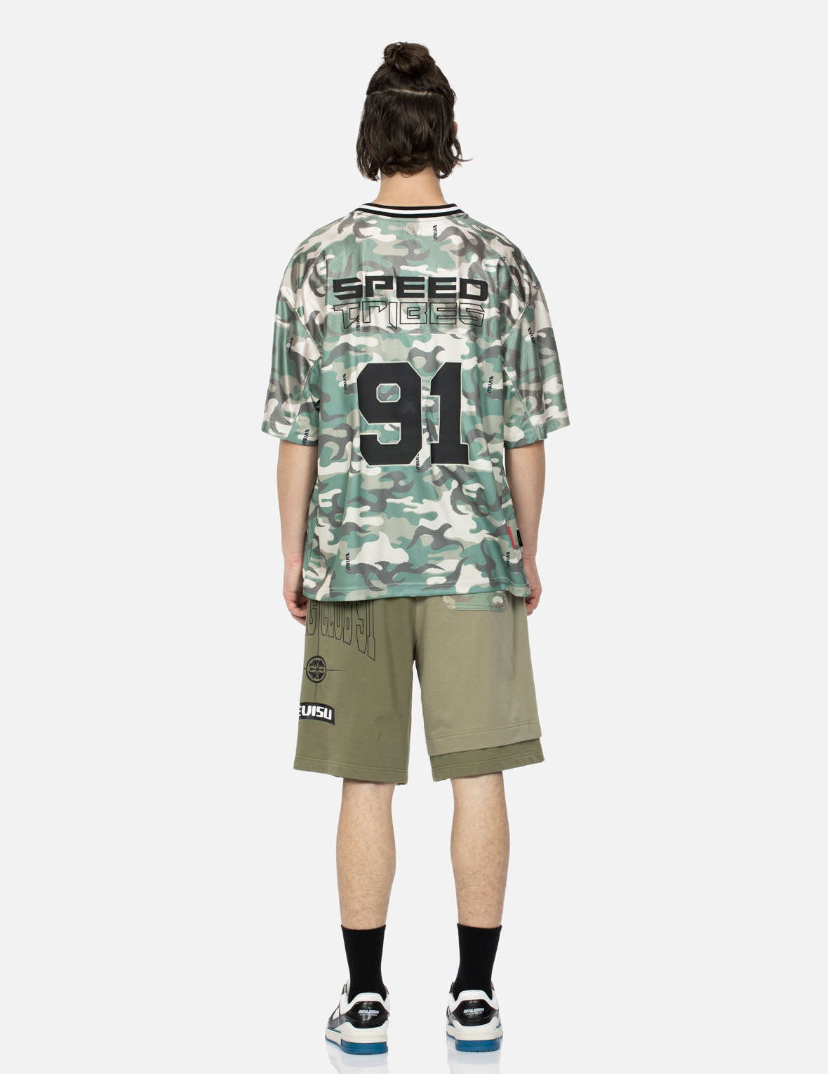 LOGO PRINT AND SEAGULL EMBROIDERY PATCHWORK SWEAT SHORTS - 6