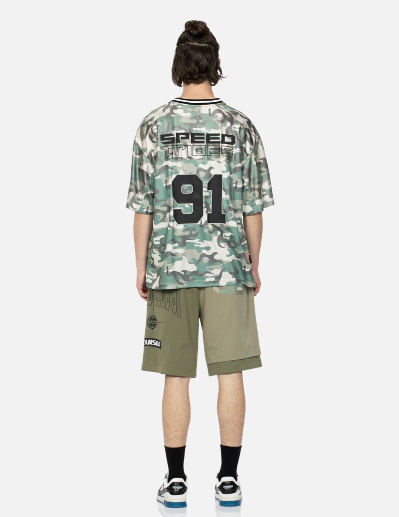 EVISU LOGO PRINT AND SEAGULL EMBROIDERY PATCHWORK SWEAT SHORTS outlook