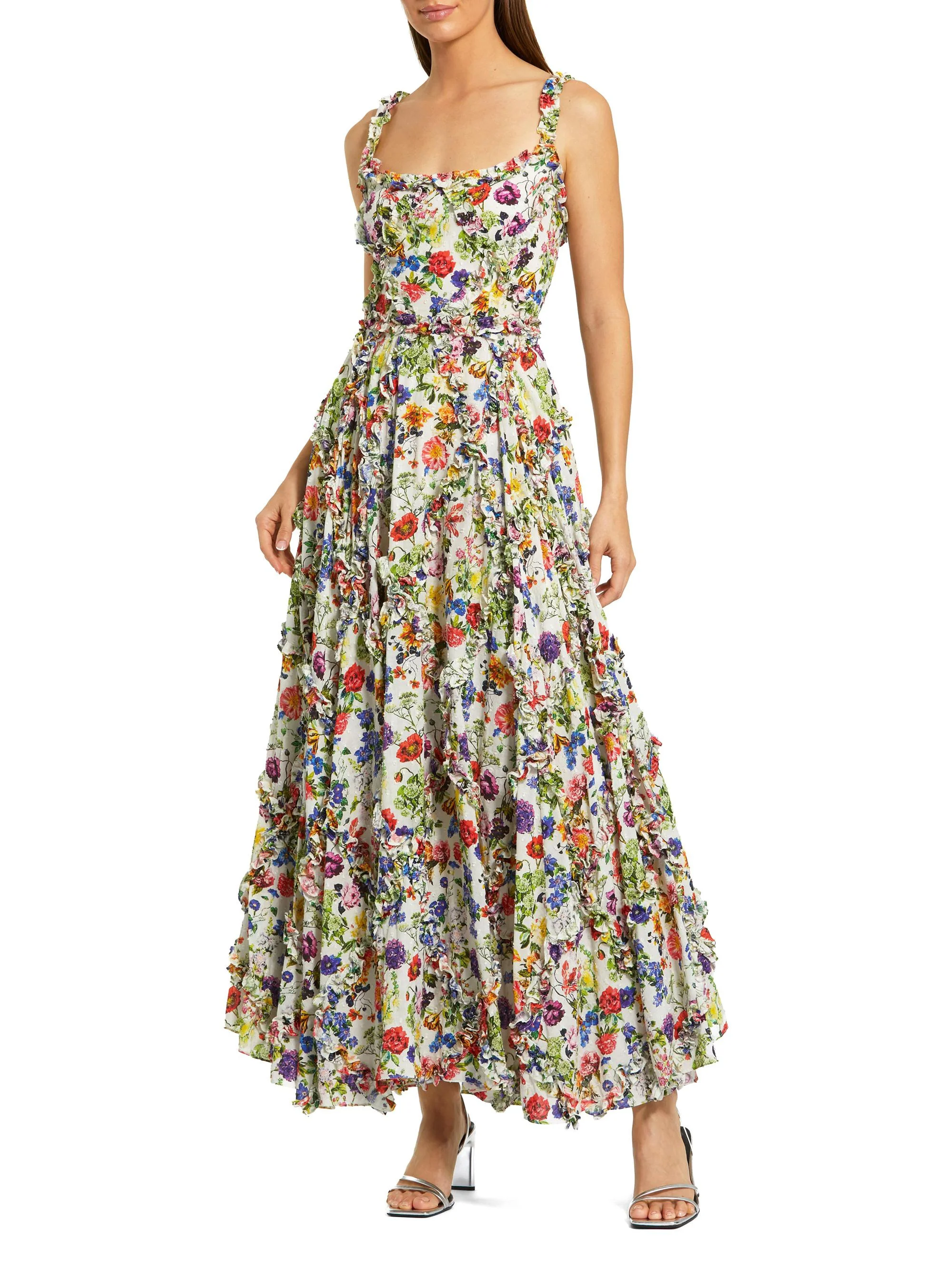 Women's Ruffle Floral Sweetheart Maxi Dress - White Multi - 1