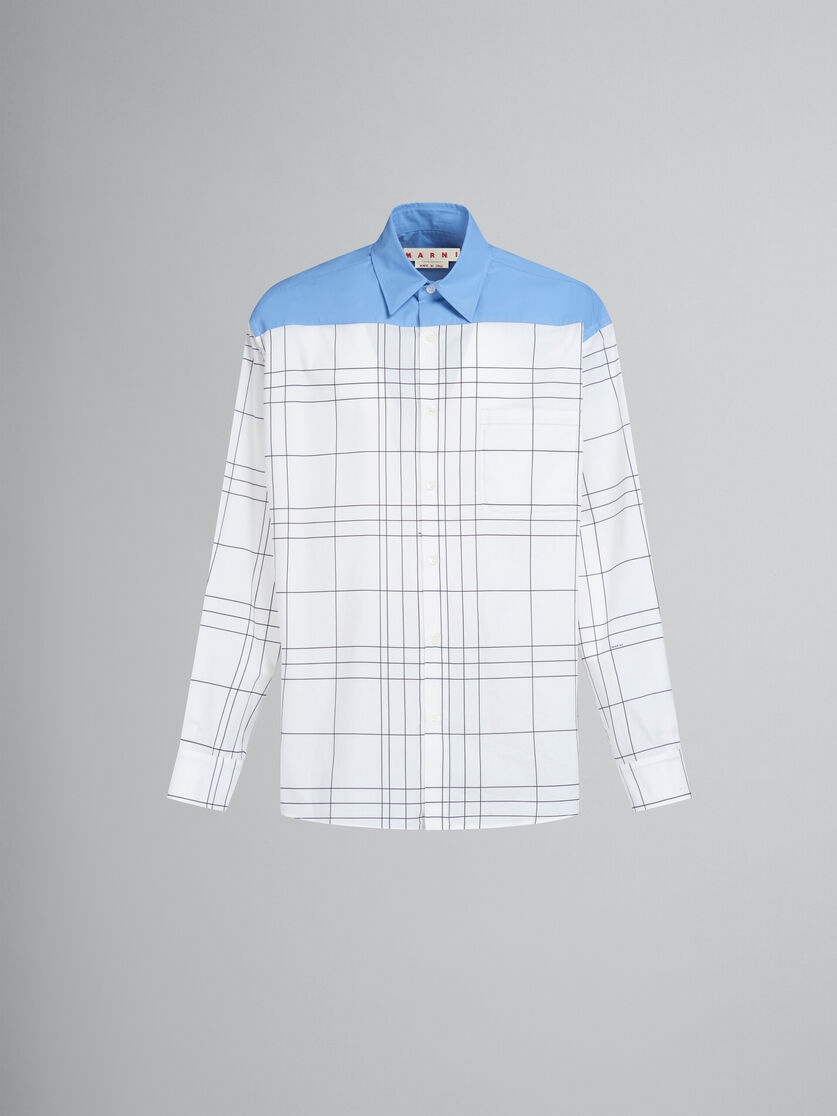 WHITE CHECKED COTTON SHIRT WITH PLAIN YOKE - 1