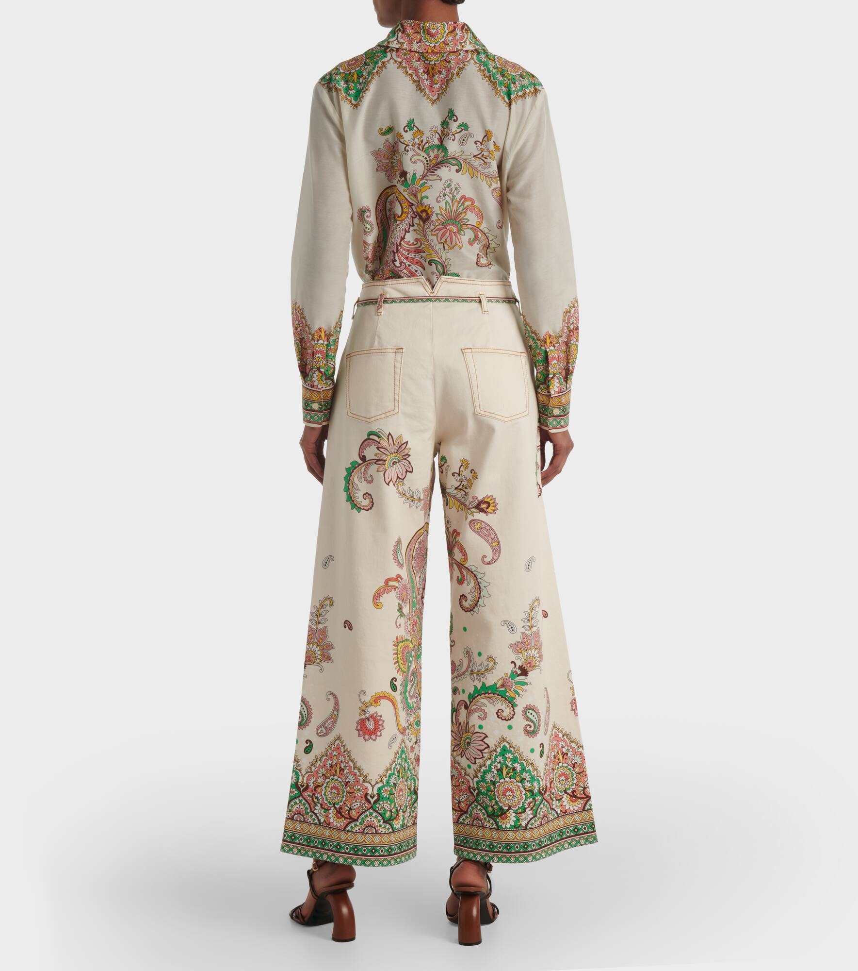 Printed cotton-blend wide-leg pants - 3