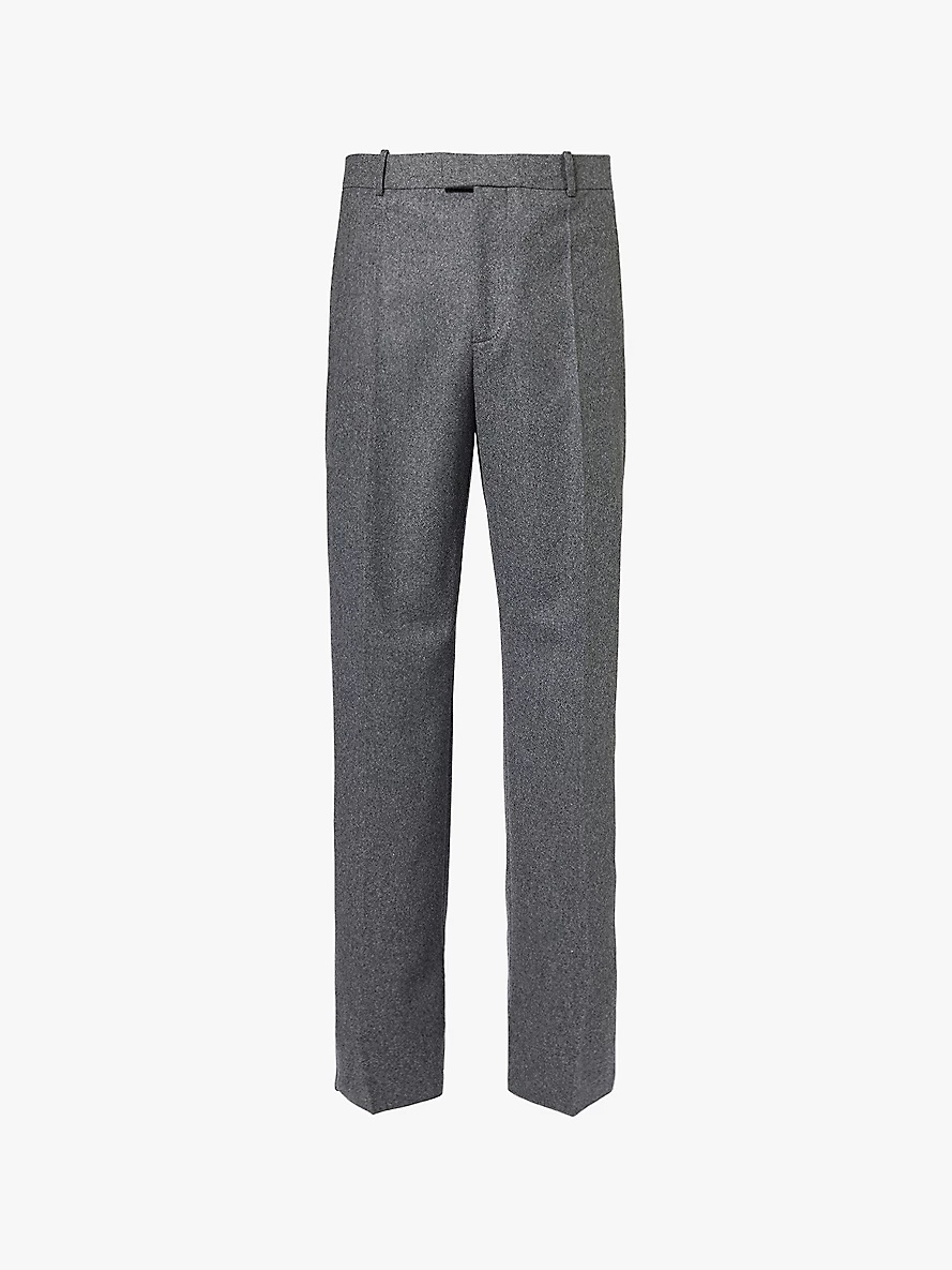 Brushed-texture pressed-crease straight-leg regular-fit wool trousers - 1