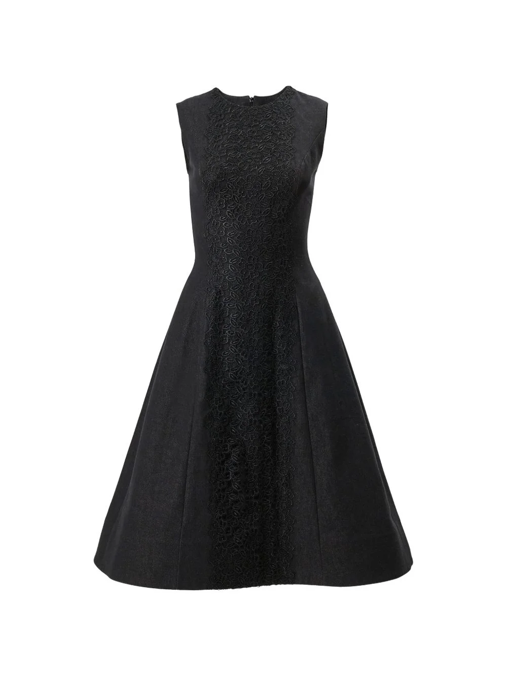 lace-embellished denim midi dress - 1