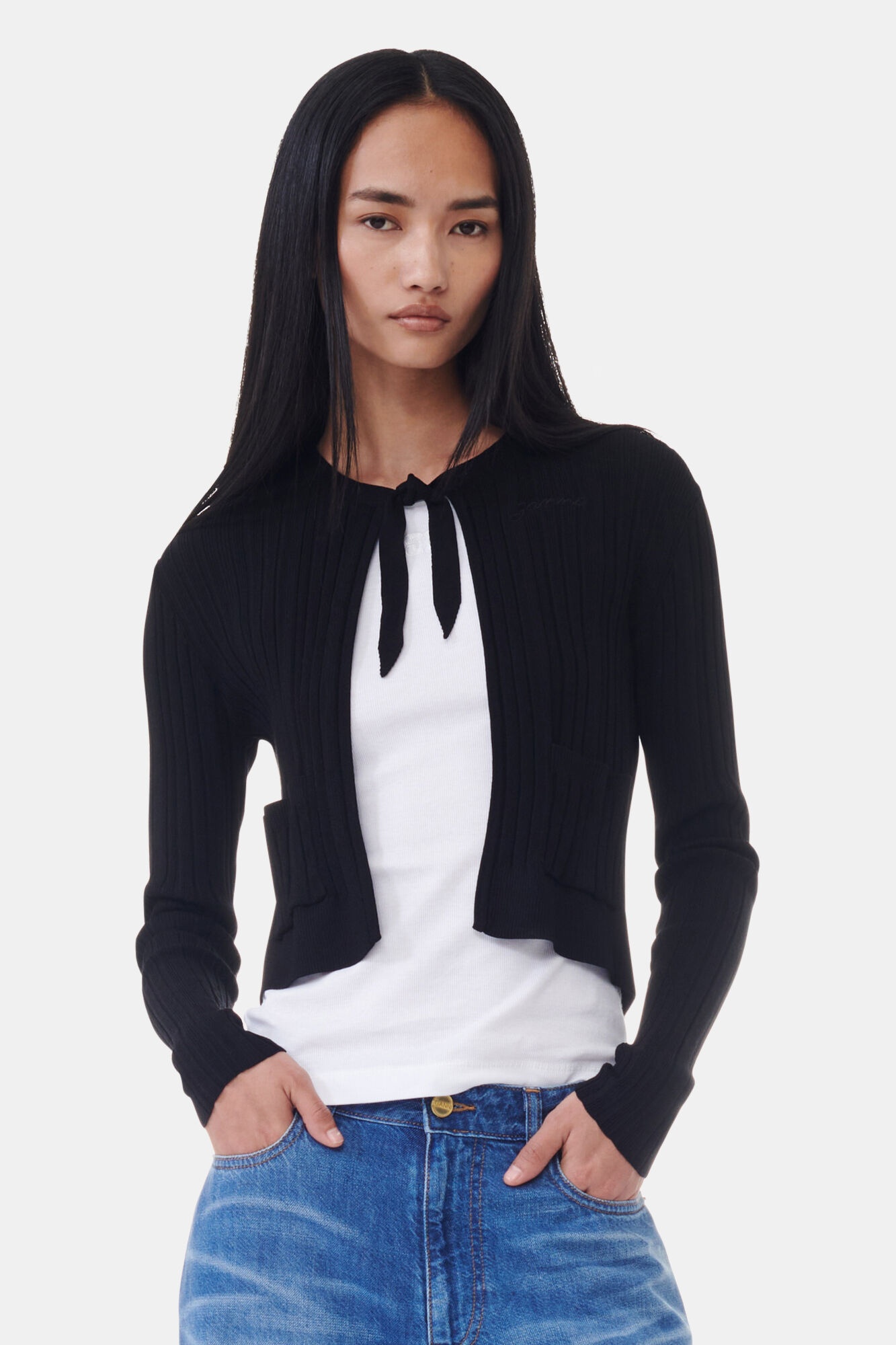 BLACK LIGHT LIGHT VISCOSE RIB CARDIGAN - 2