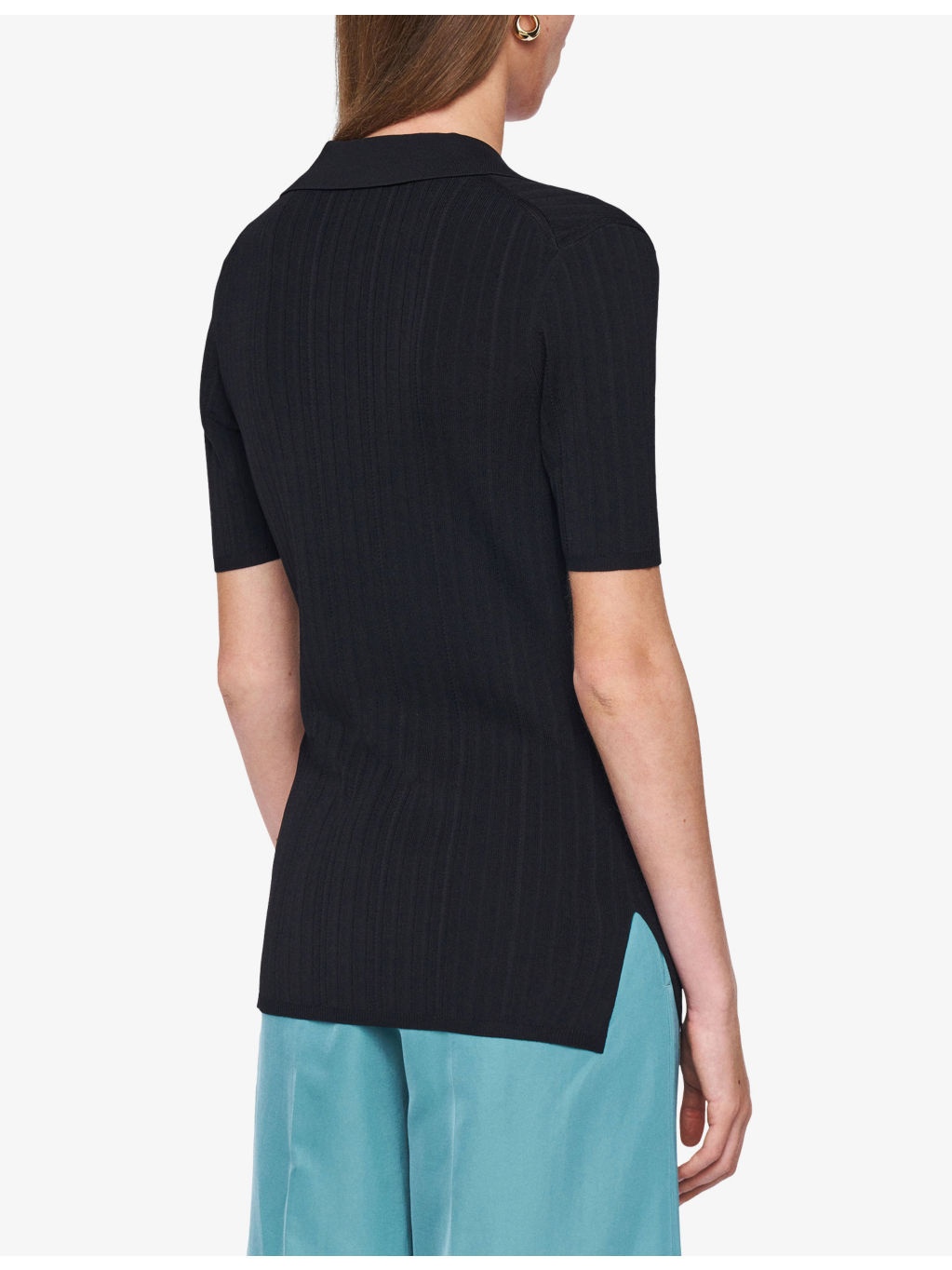 Ribbed V-Neck Knitted Polo Top - 4