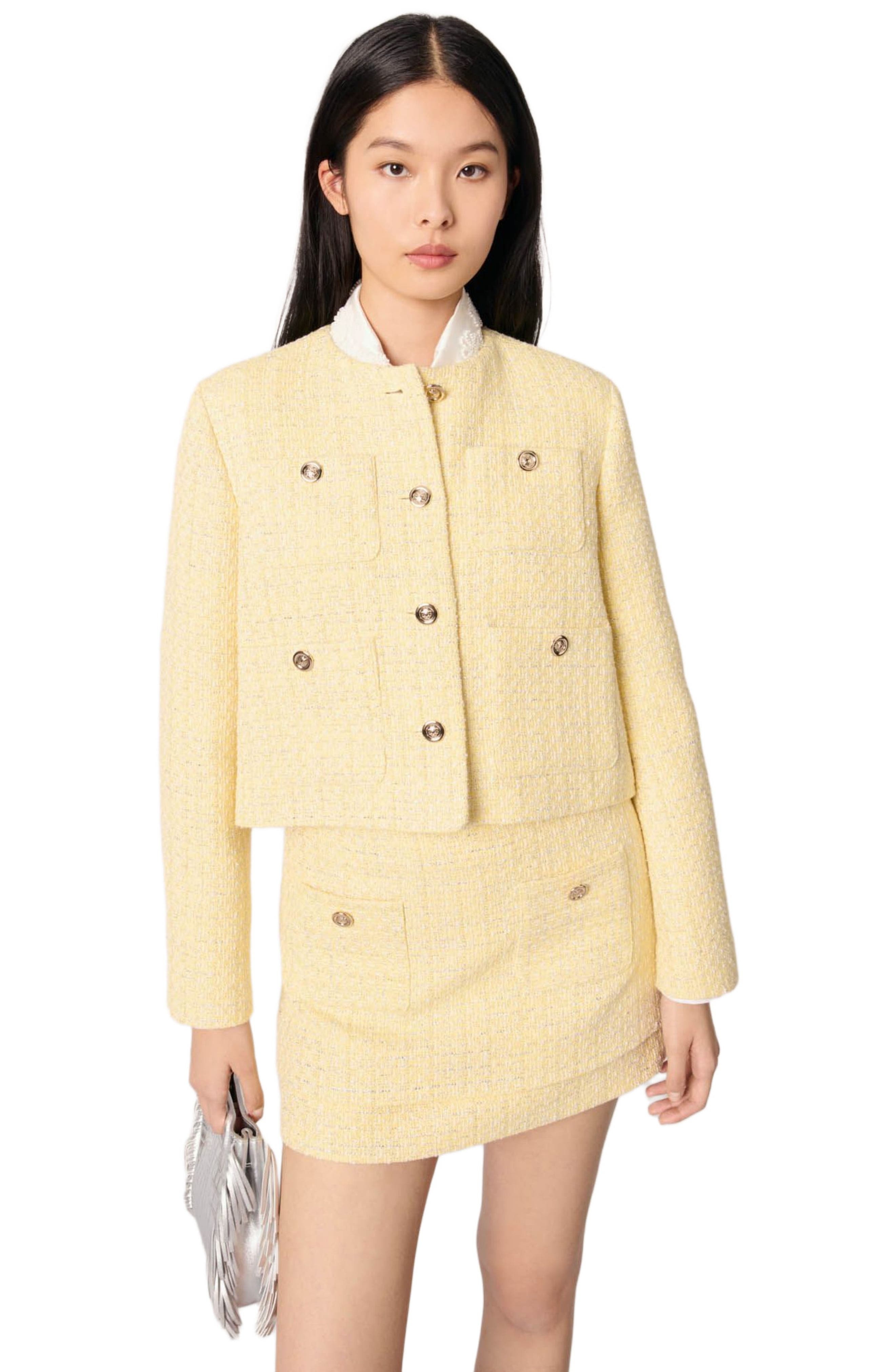 maje Short tweed and lurex jacket in Yellow at Nordstrom - 7