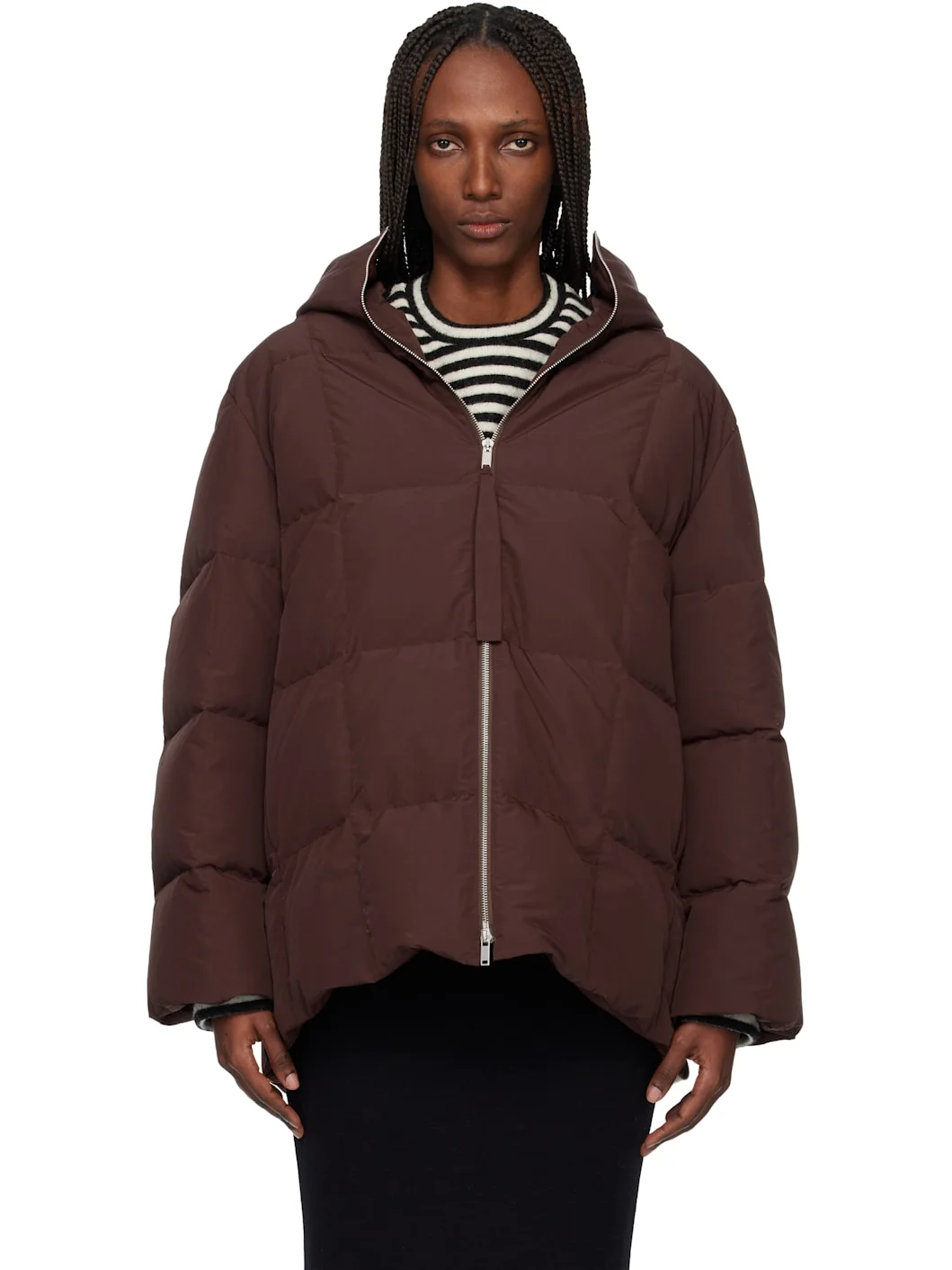 Burgundy Quilted Down Jacket - 1