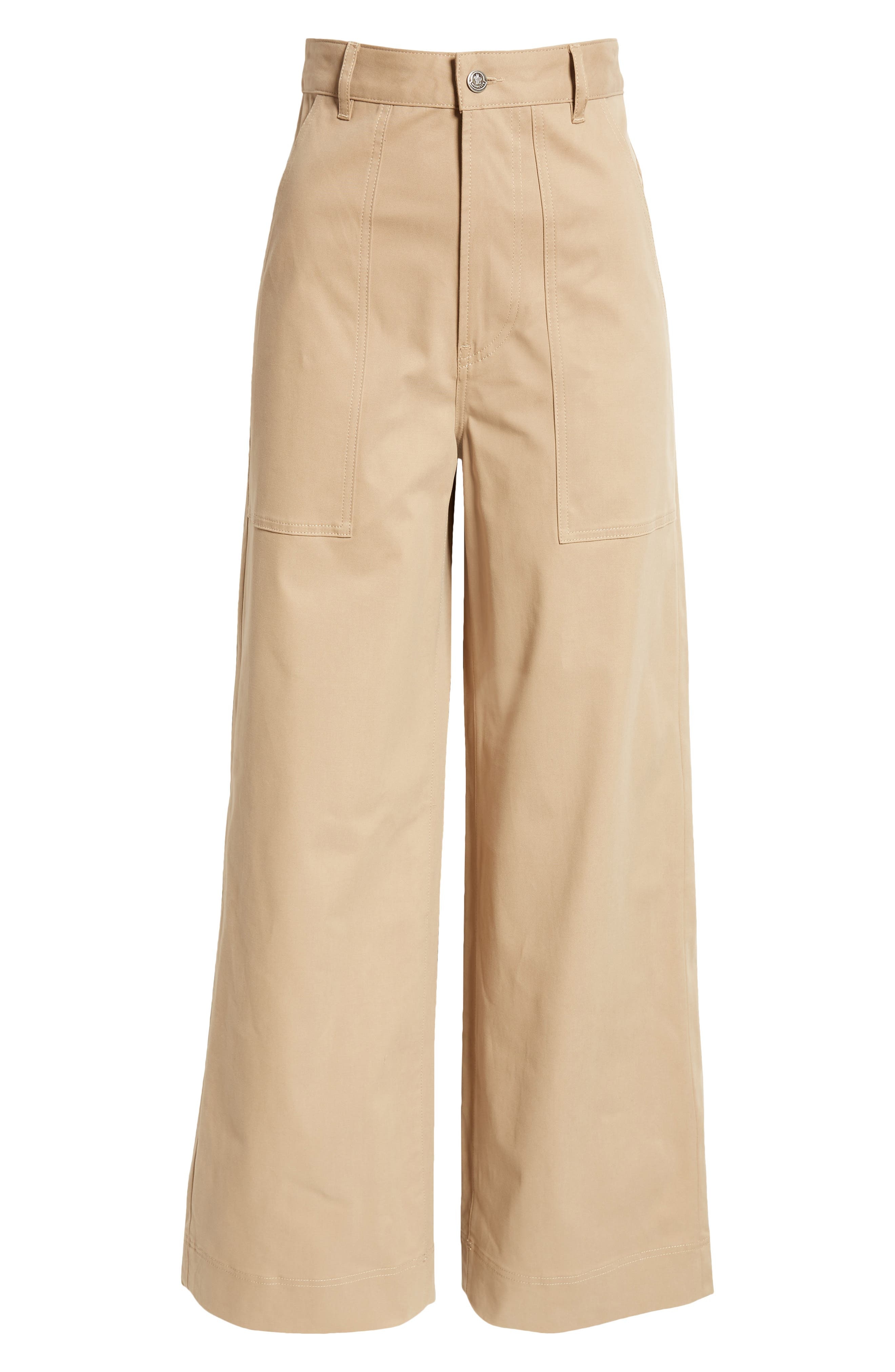 Moncler Cotton Stretch Gabardine Wide Leg Pants in Beige at Nordstrom - 6