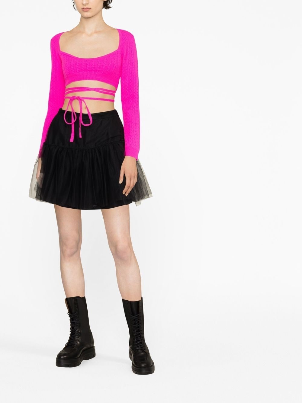 cropped tie-fastening top - 2