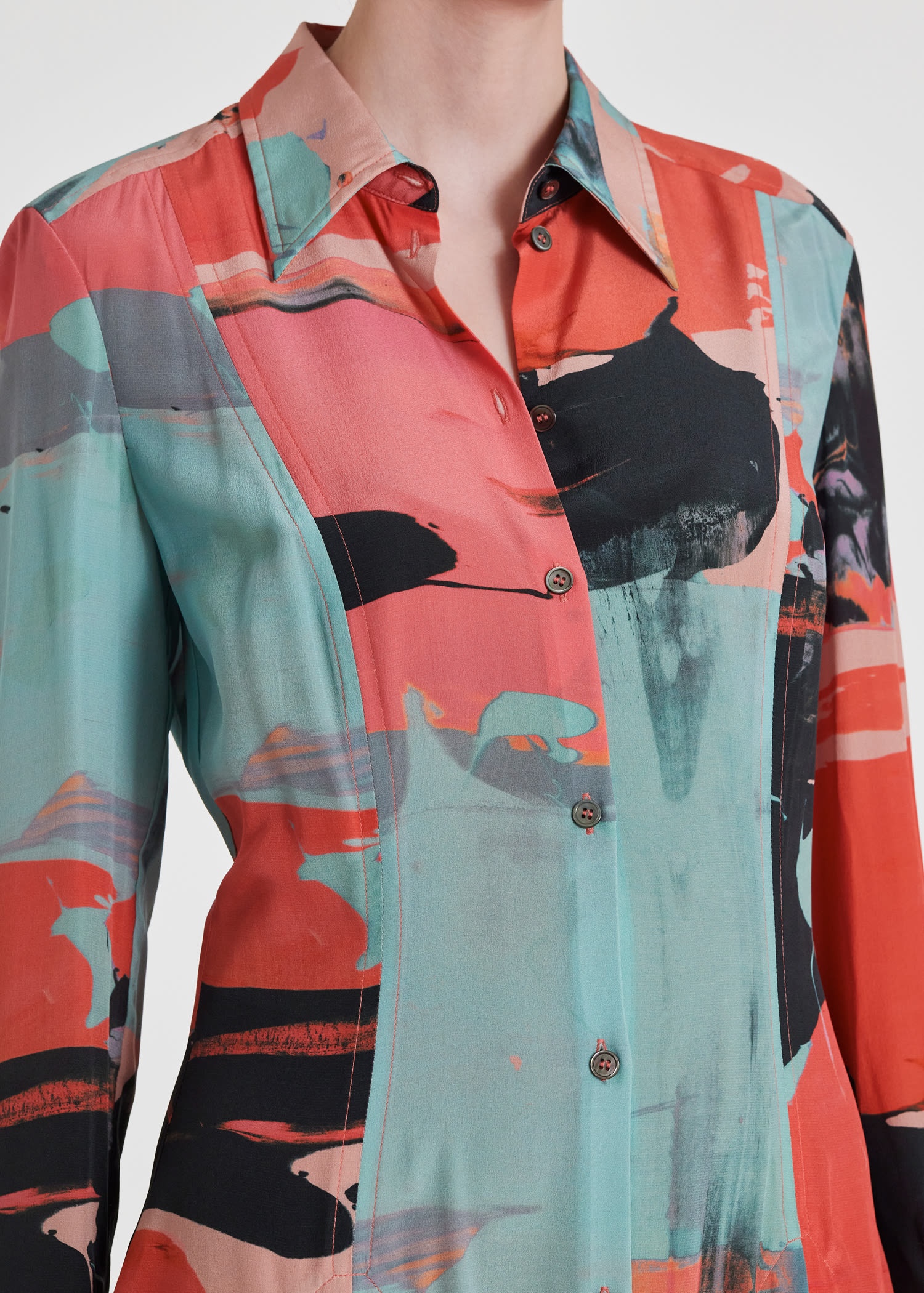 Silk 'Abstract Landscape' Shirt Dress - 8