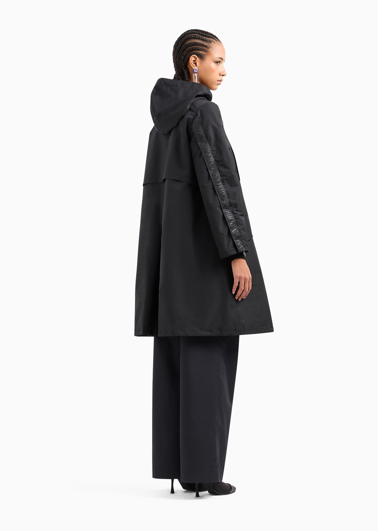 Padded, hooded pea coat in water-repellent technical gabardine - 3