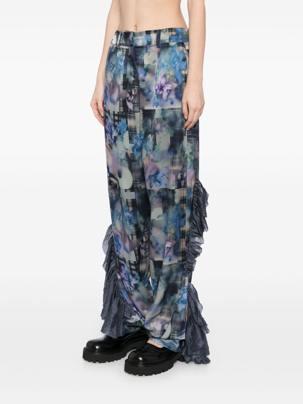 ruffle graphic-print trousers - 3