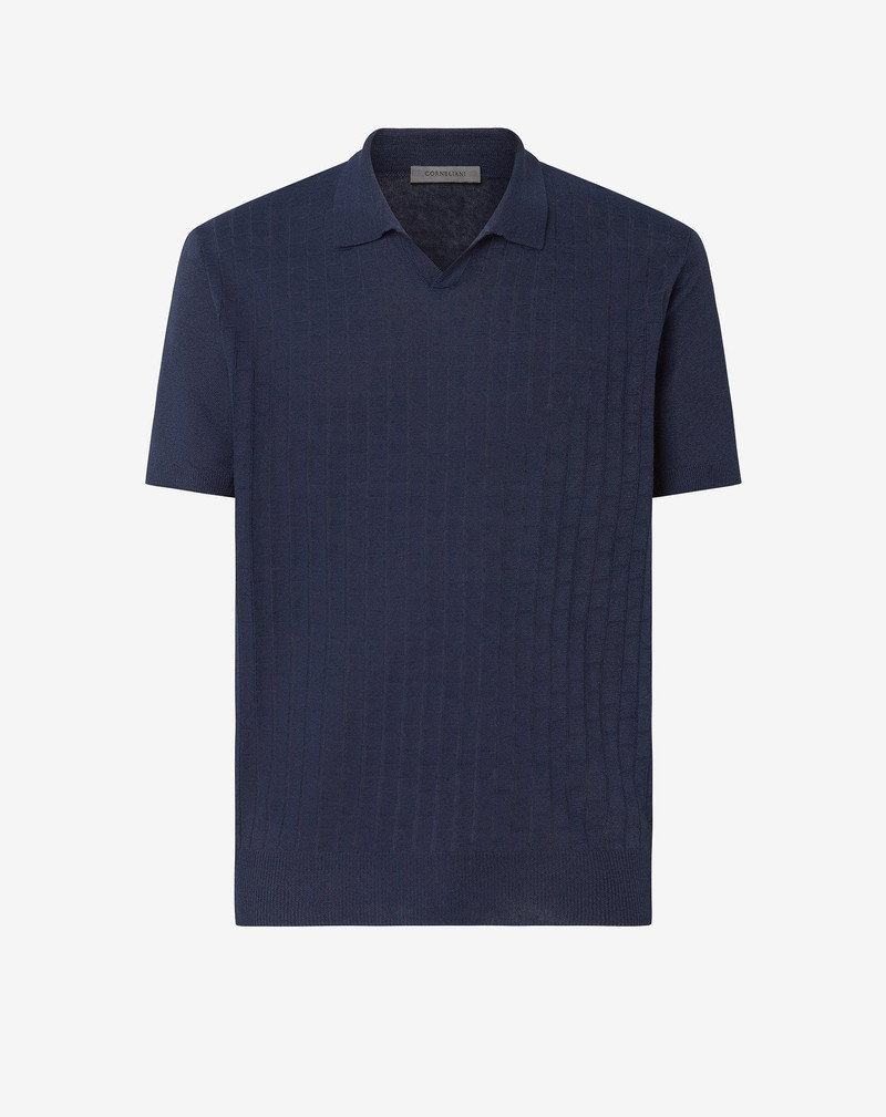 Blue pure linen polo shirt 1