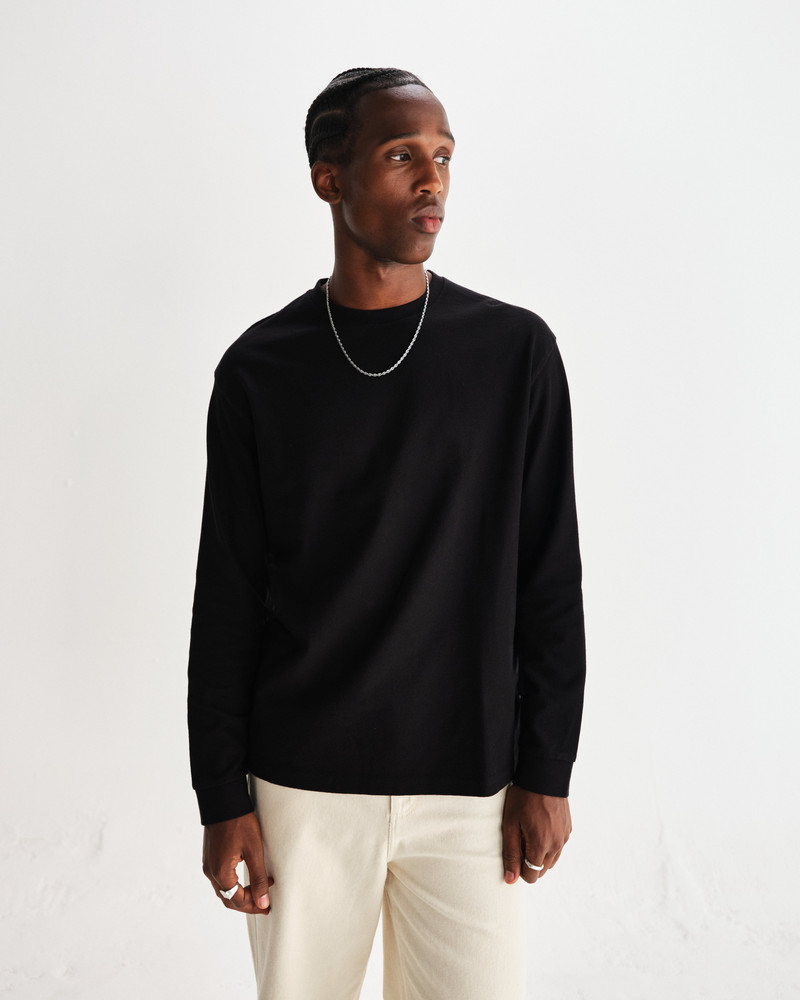 Wax London Hayden - Black Textured Organic Cotton Long Sleeve T-Shirt outlook