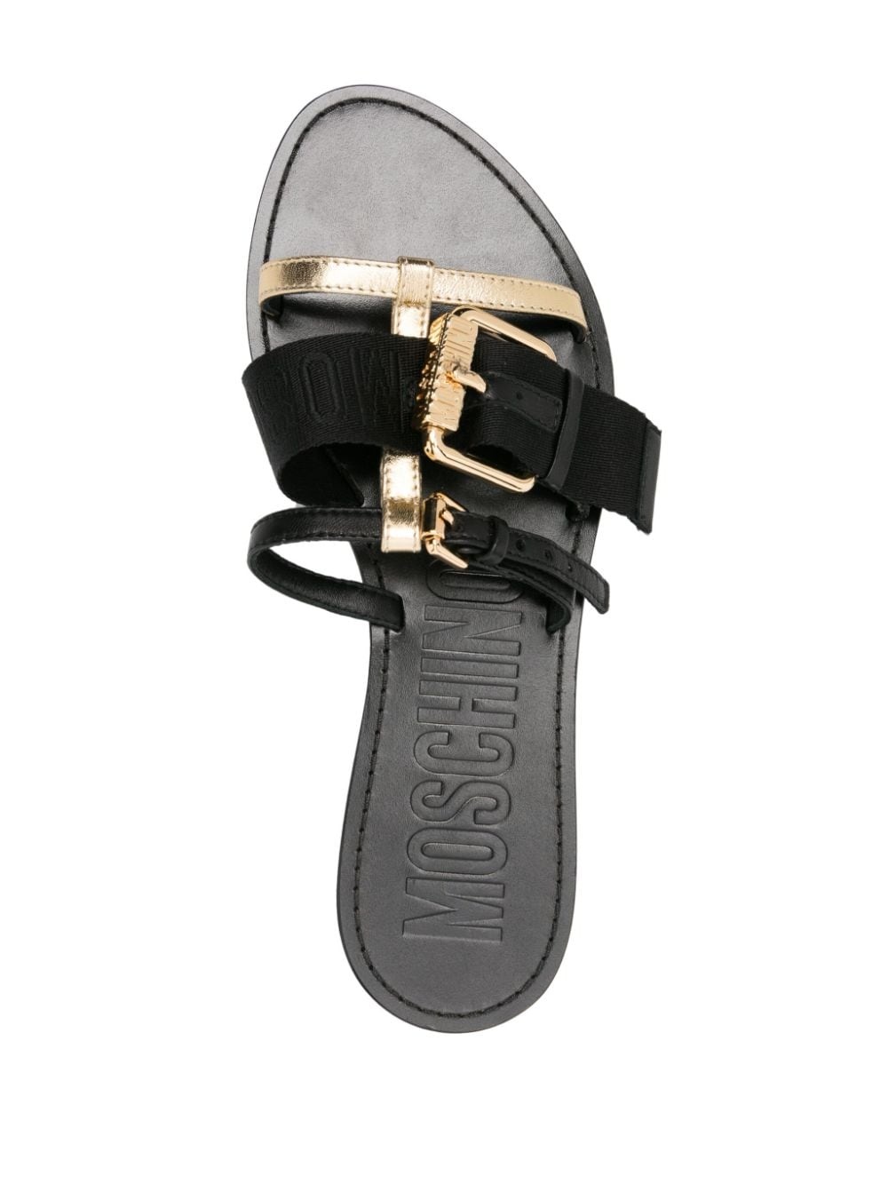 buckle-straps leather slides - 4
