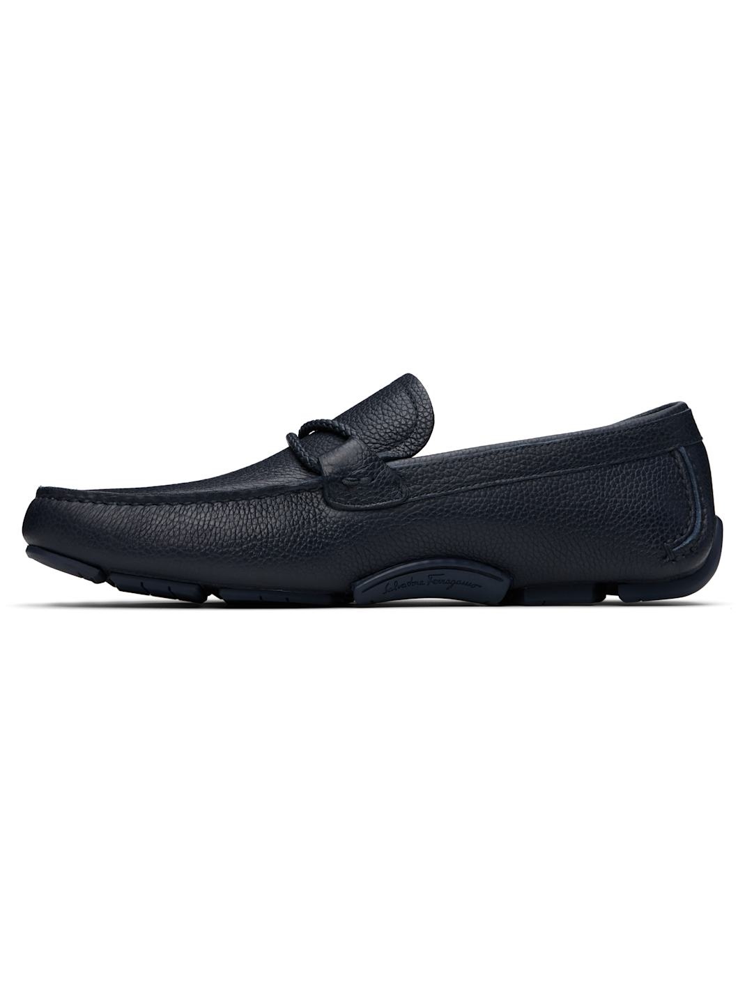 Navy Gancini Ornament Driver Loafers - 3