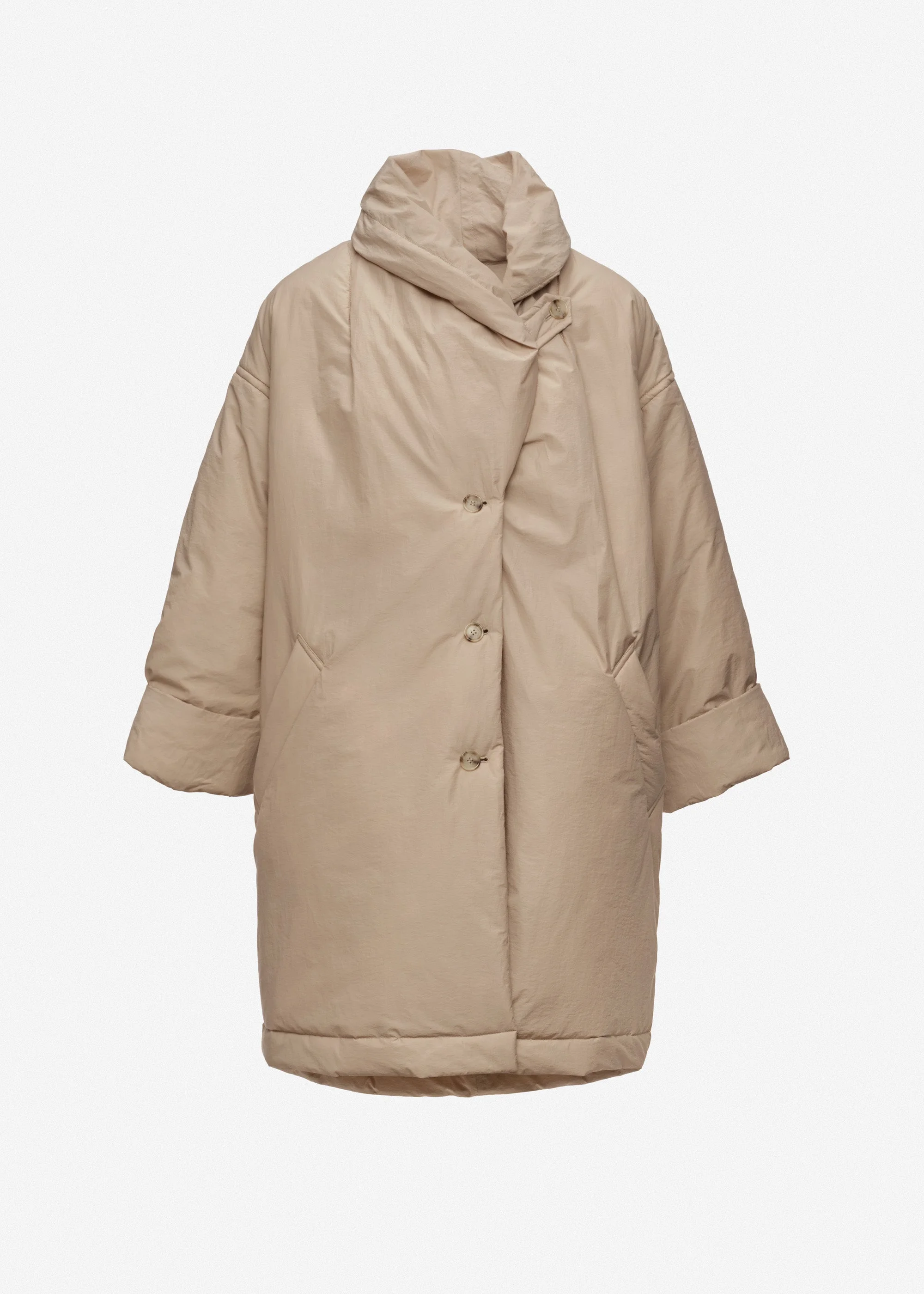 Oversized coat with shawl collar in beige - 1