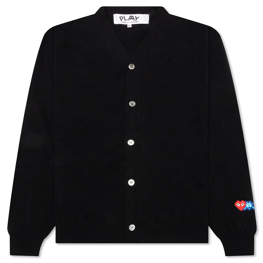 COMME DES GARCONS PLAY X THE ARTIST INVADER BUTTON CARDIGAN - BLACK - 1