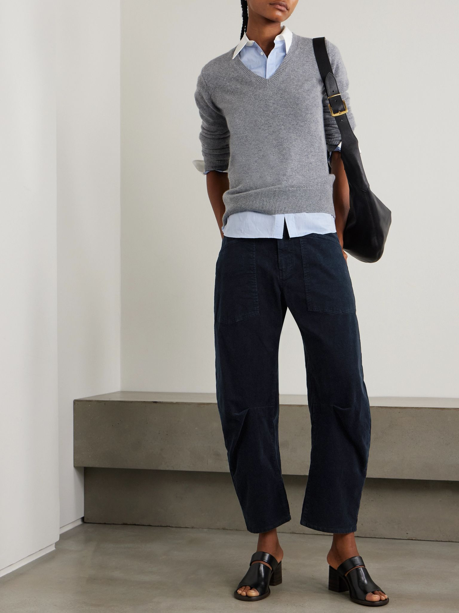 Shon cotton-blend corduroy tapered pants Navy - 2