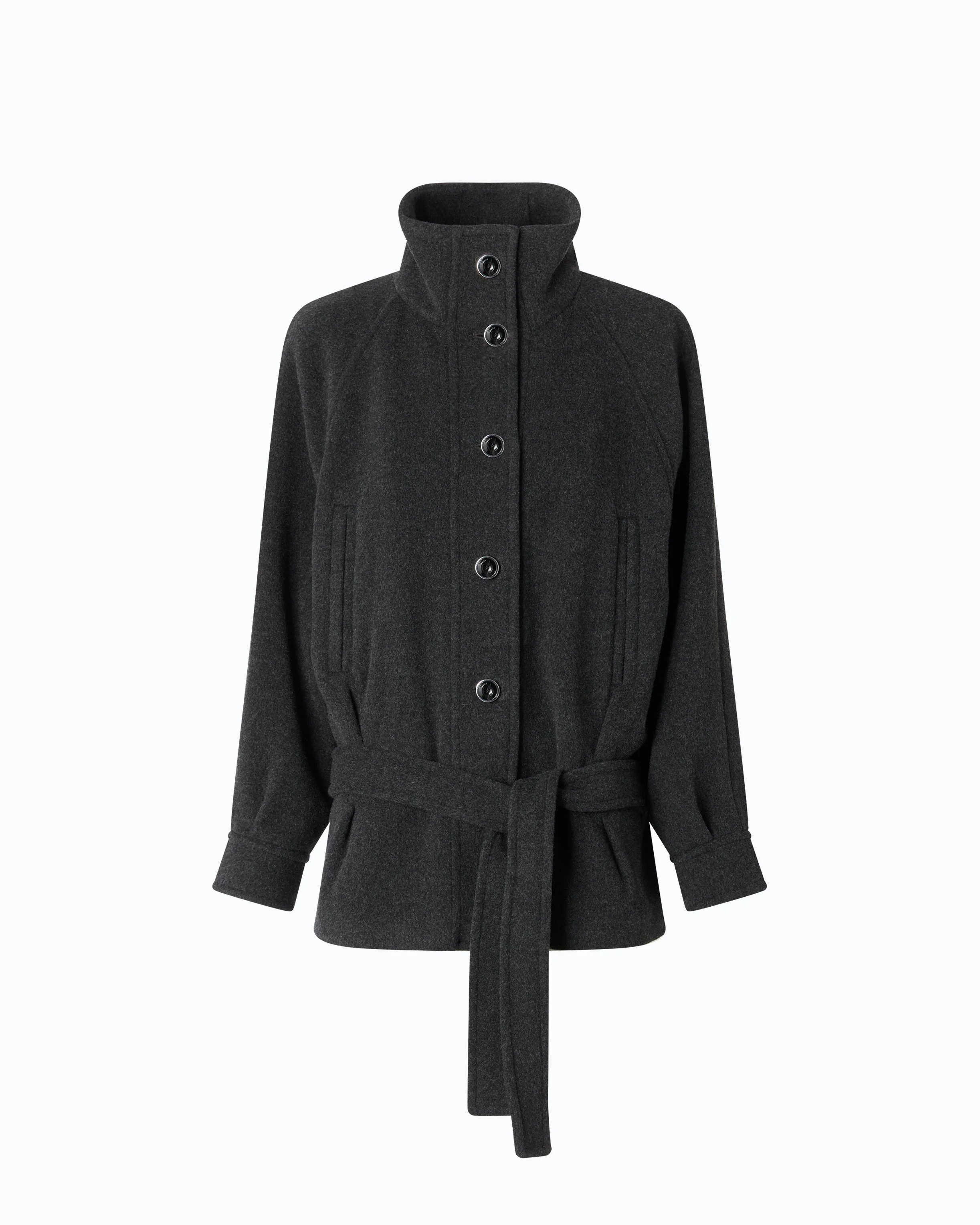 WOOL-BLEND PEA COAT WITH HIGH NECK AND BELT - 1