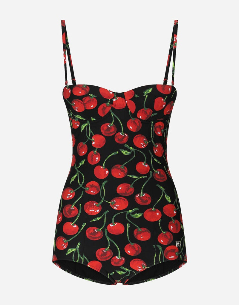 Cherry-print balconette one-piece swimsuit 1