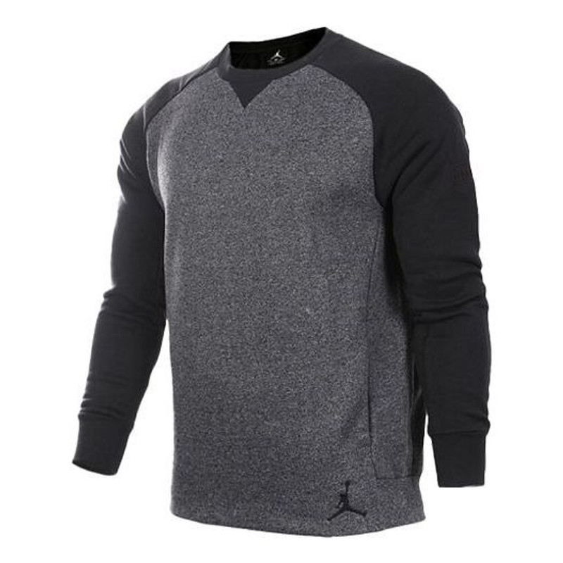 Men's Air Jordan Logo Embroidered Colorblock Fleece Lined Stay Warm Round Neck Pullover Black 834378 1