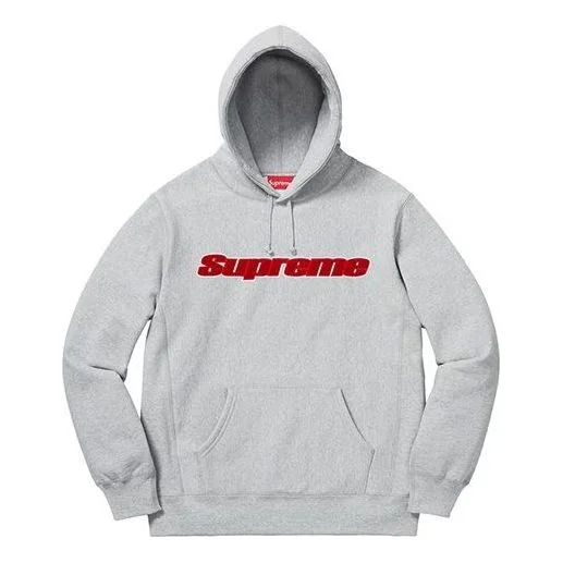 Supreme Chenille Hooded Sweatshirt 'Grey Red' SUP-SS19-022 - 1