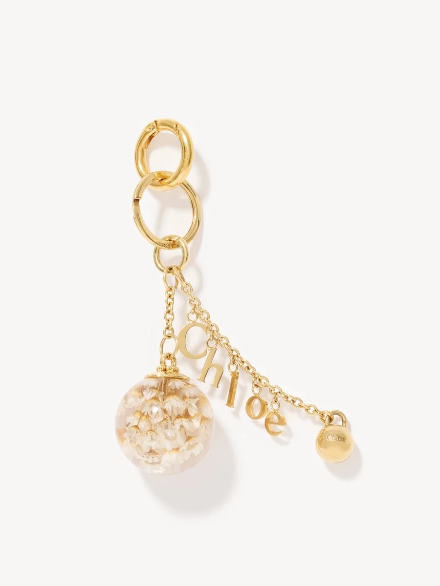 CHLOÉ SYMBOLS RESIN FLOWERS & LOGO KEY RING BAG CHARM IN BRASS - 1