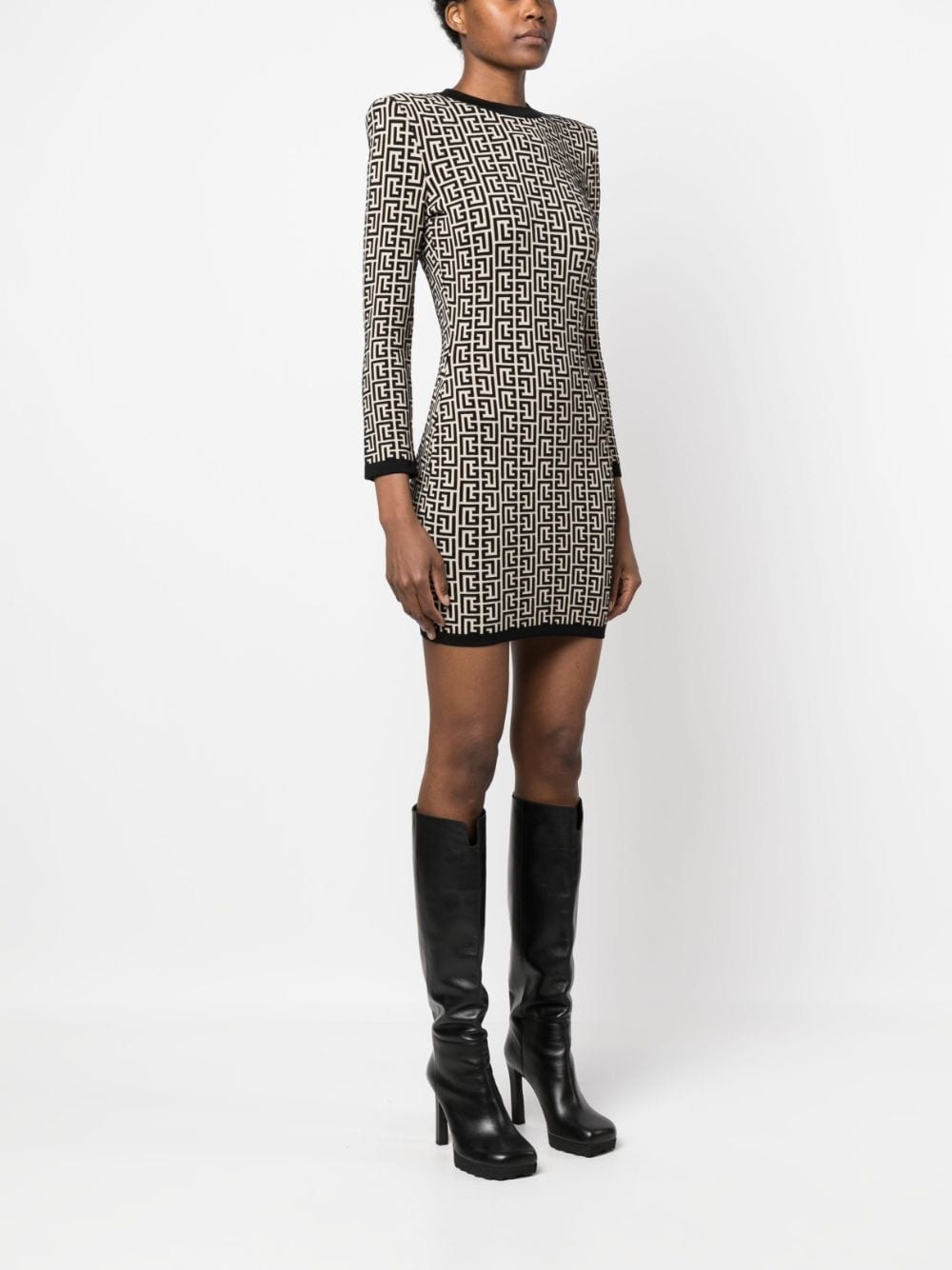 monogram-print wool-blend dress - 3