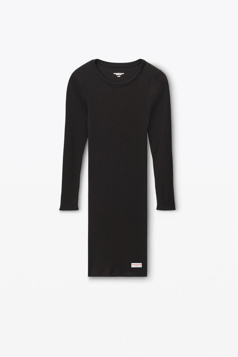 long sleeve loungewear dress in ribbed cotton jersey 1