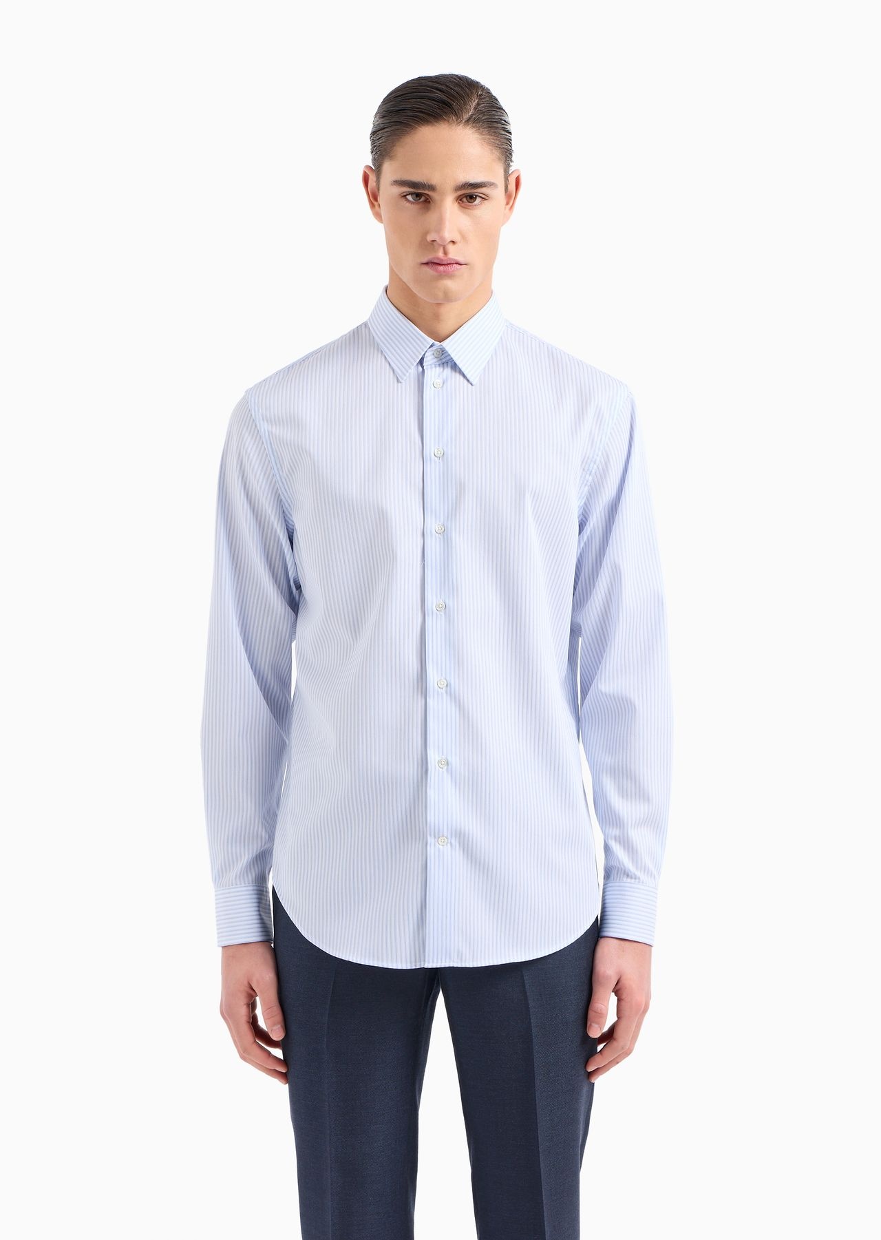 Striped cotton armure shirt with classic collar - 2
