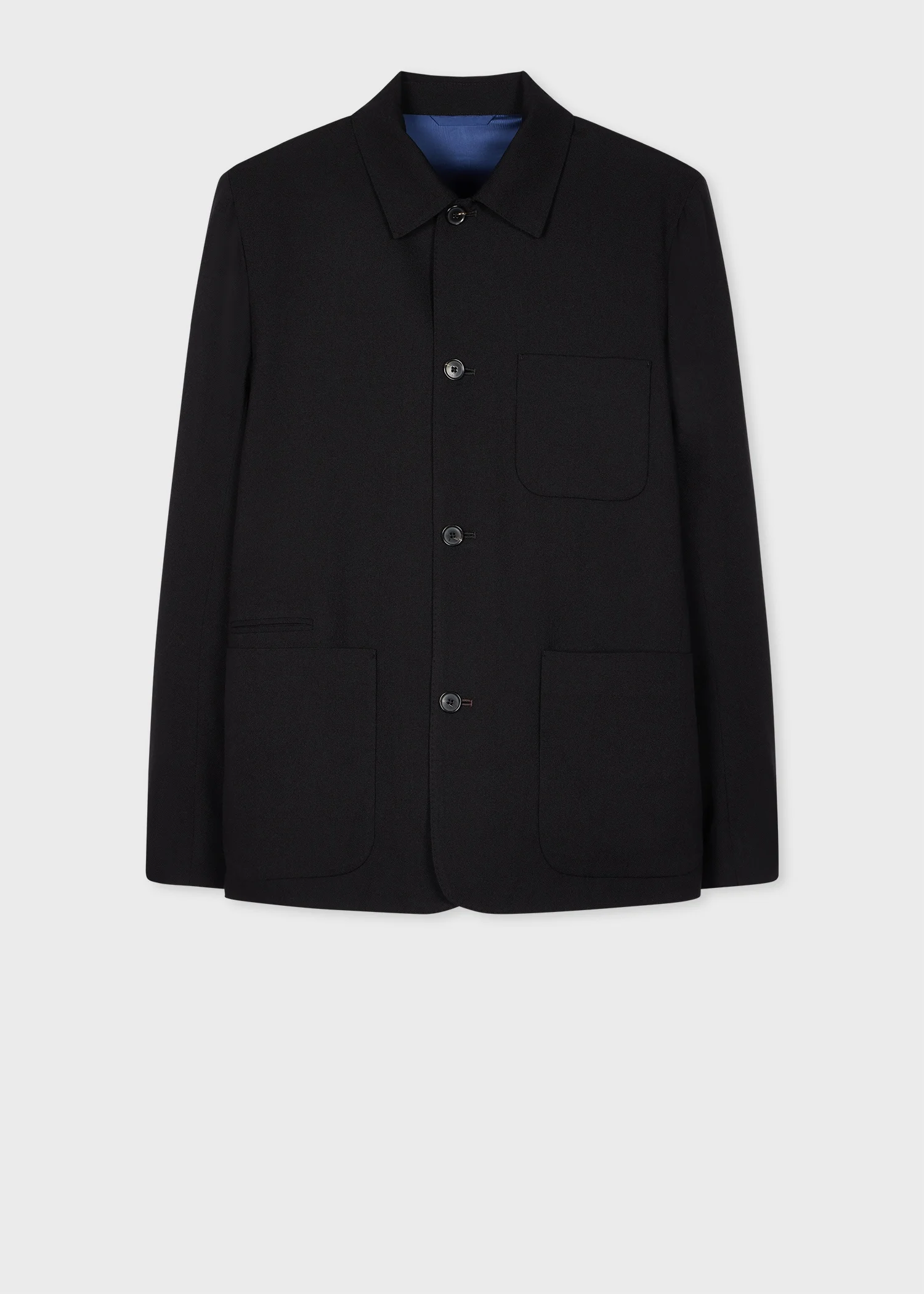 Black Two-Ply Hopsack Wool Work Jacket - 1