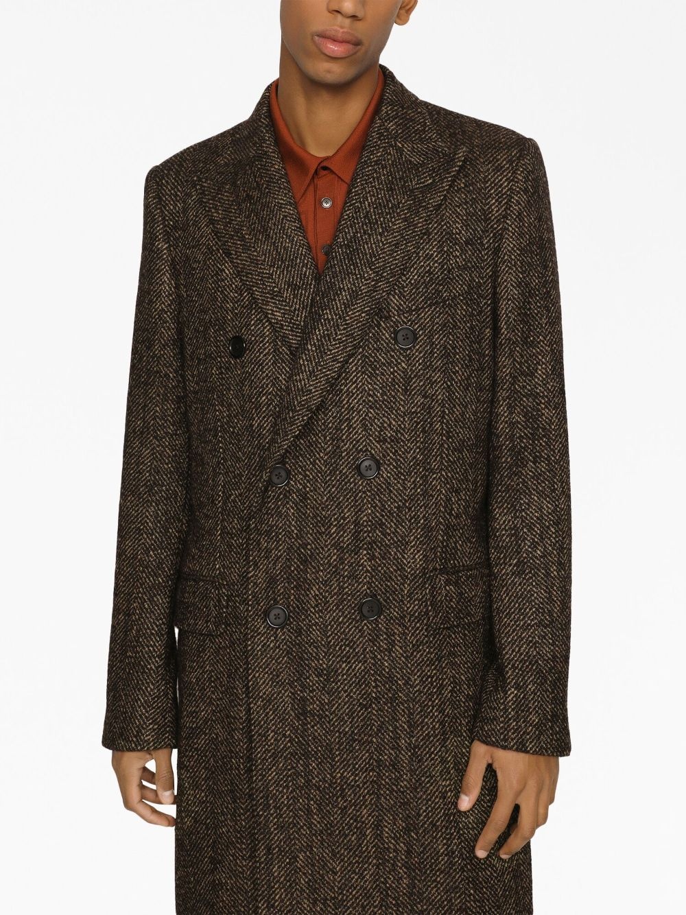 double-breasted herringbone coat - 5